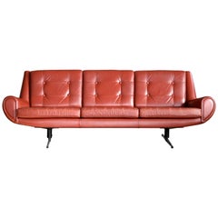 Danish Midcentury Airport Style Leather Sofa with Metal Legs by Skjold Sorensen