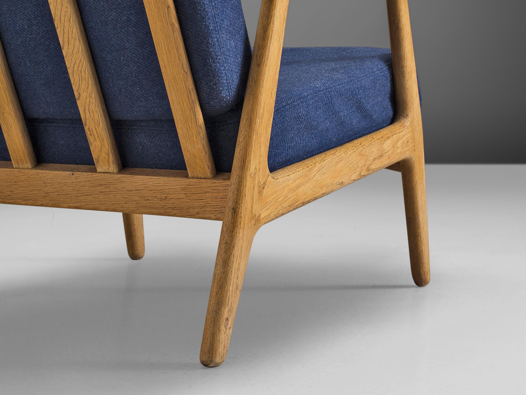 Fabric Danish Midcentury Armchair in Solid Oak  For Sale