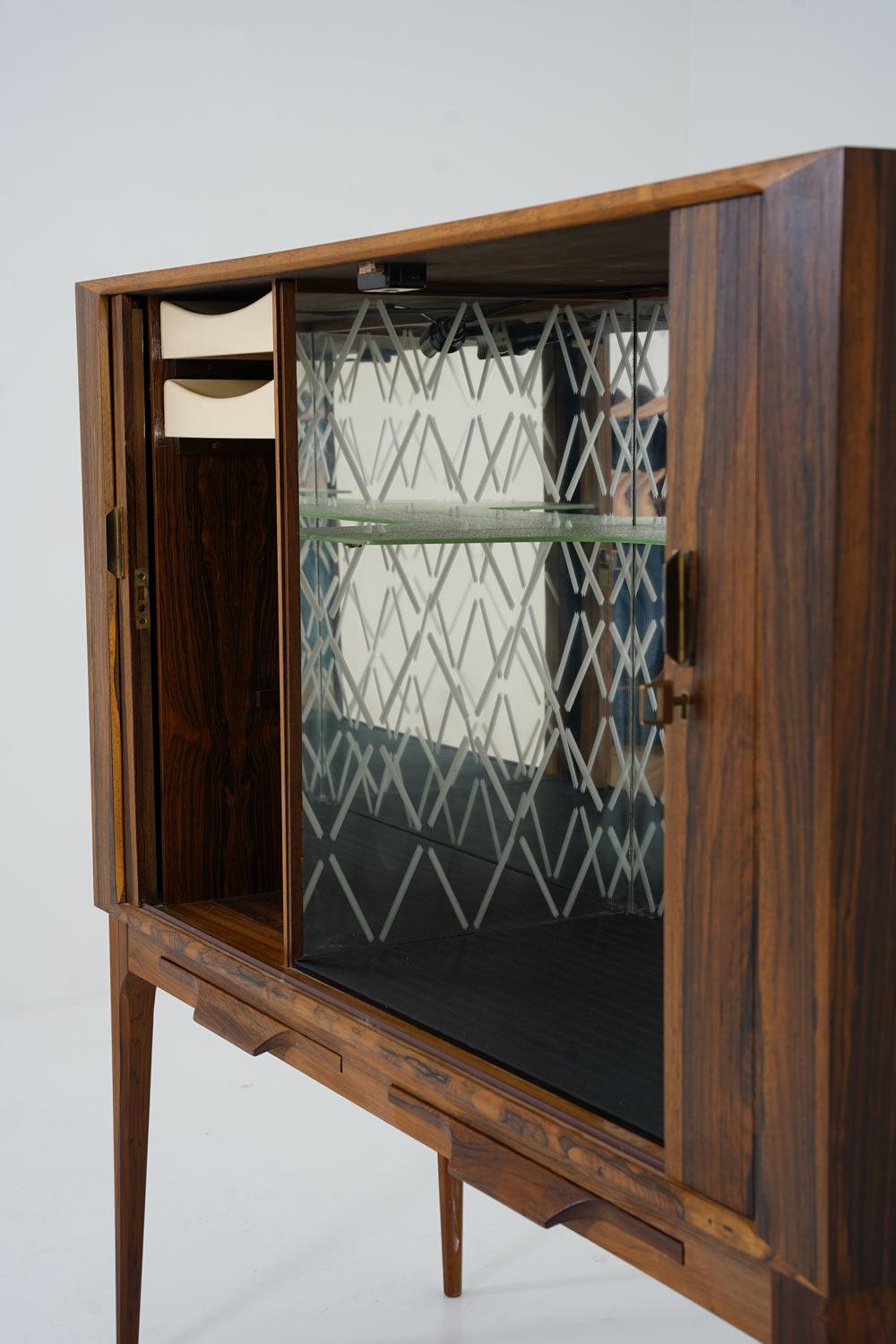 Brass Danish Mid-Century Bar Cabinet in Rosewood by Kurt Østervig For Sale