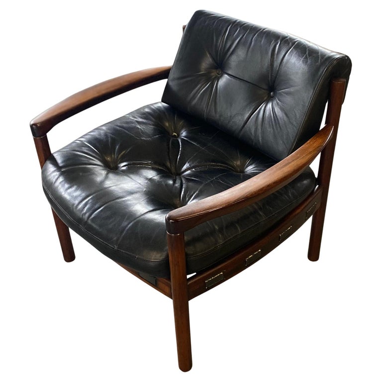 Danish Midcentury Black Leather Chair For Sale at 1stDibs
