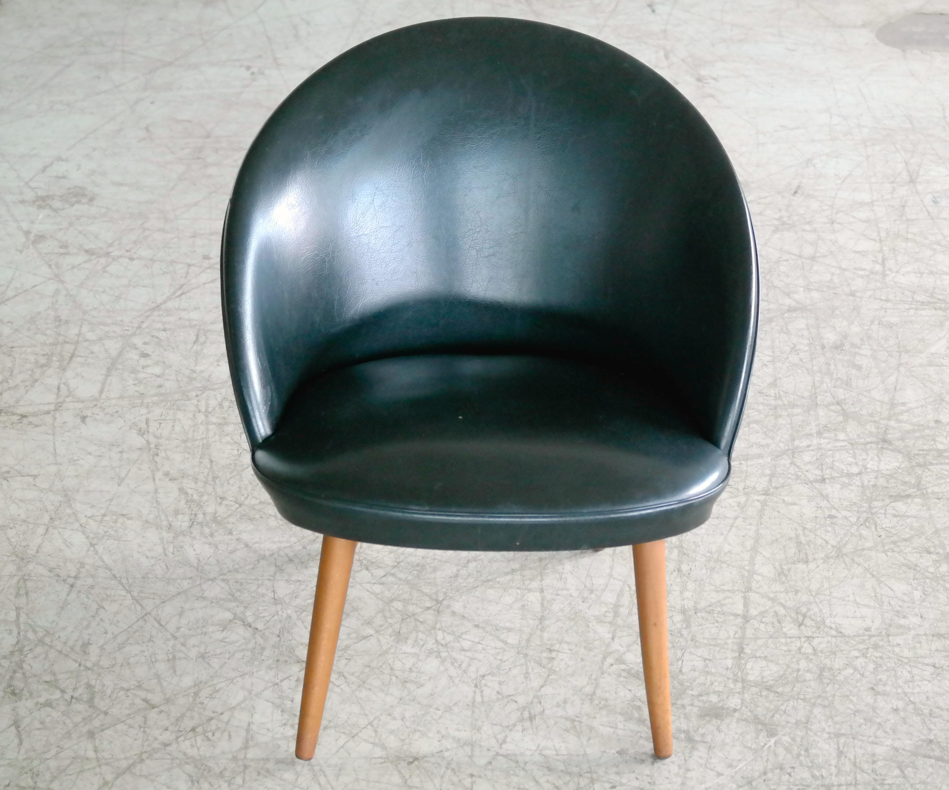 Teak Danish Midcentury Black Vinyl Easy Chair Model 301 by Ejvind Johansson, 1958