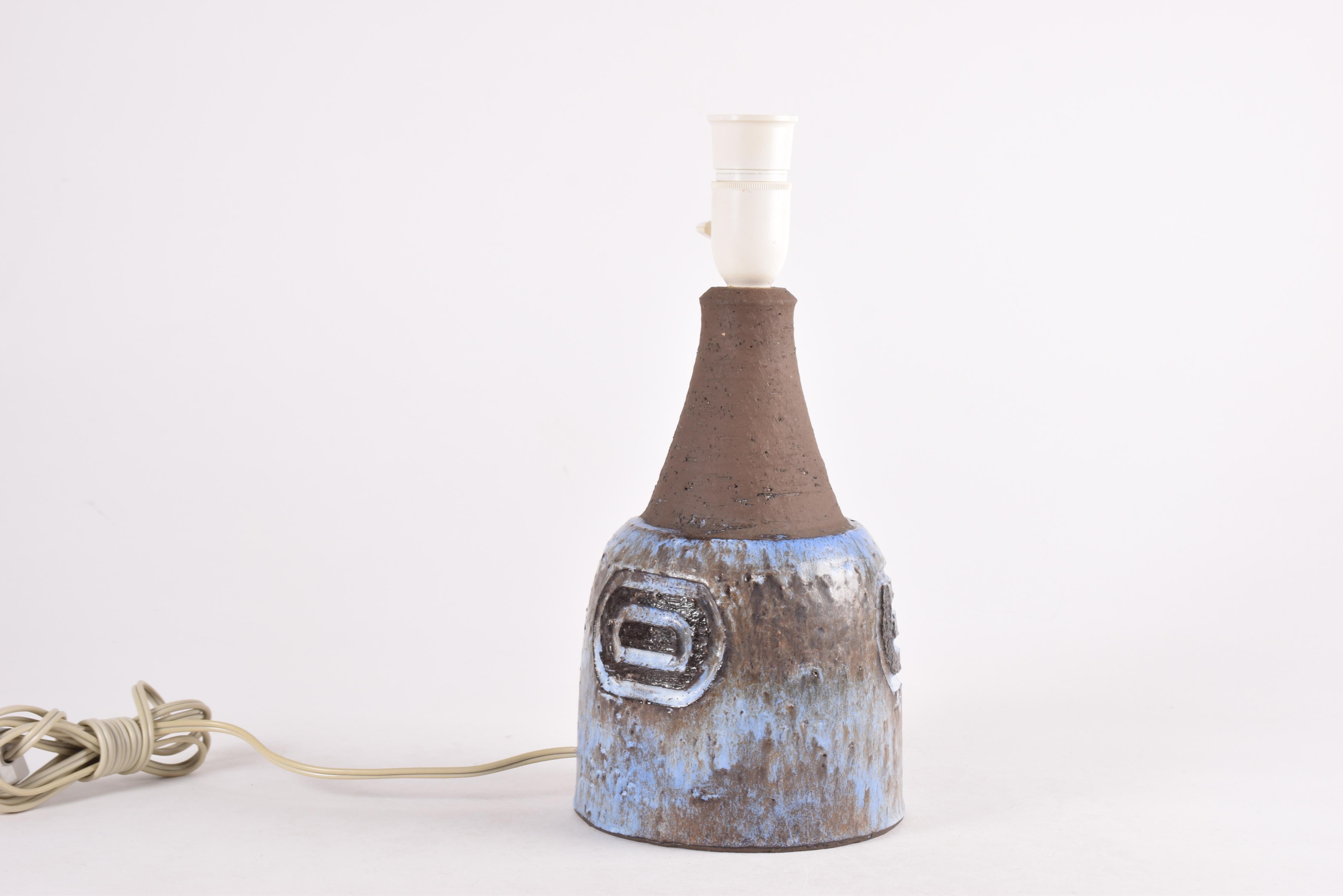 Late 20th Century Danish Midcentury Brutalist Ceramic Table Lamp Blue Brown by Sejer Unik, 1970s For Sale
