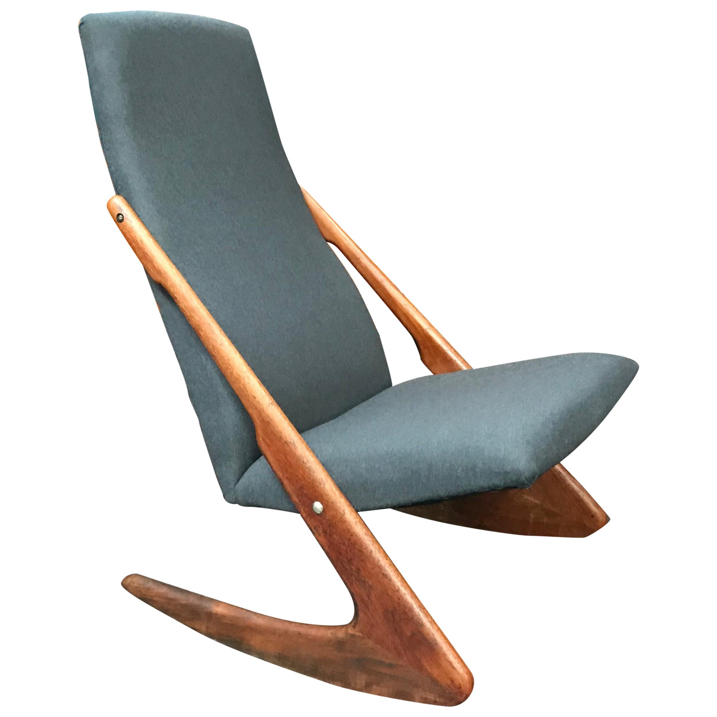 Danish Midcentury 'Boomerang' Rocking Chair by Mogens Kold For Sale