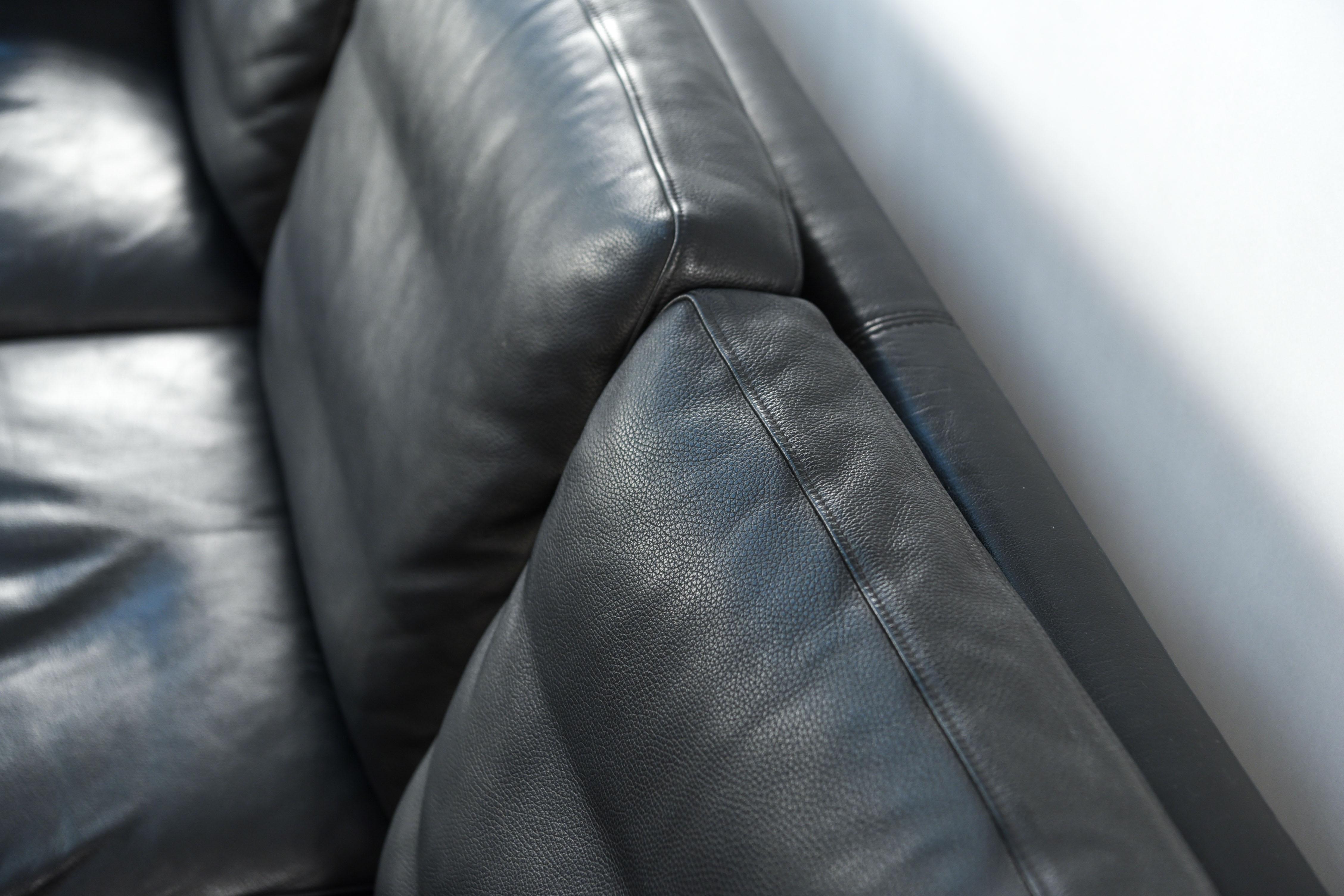 Danish Midcentury Borge Mogensen Style Black Leather Three-Seat Sofa 5