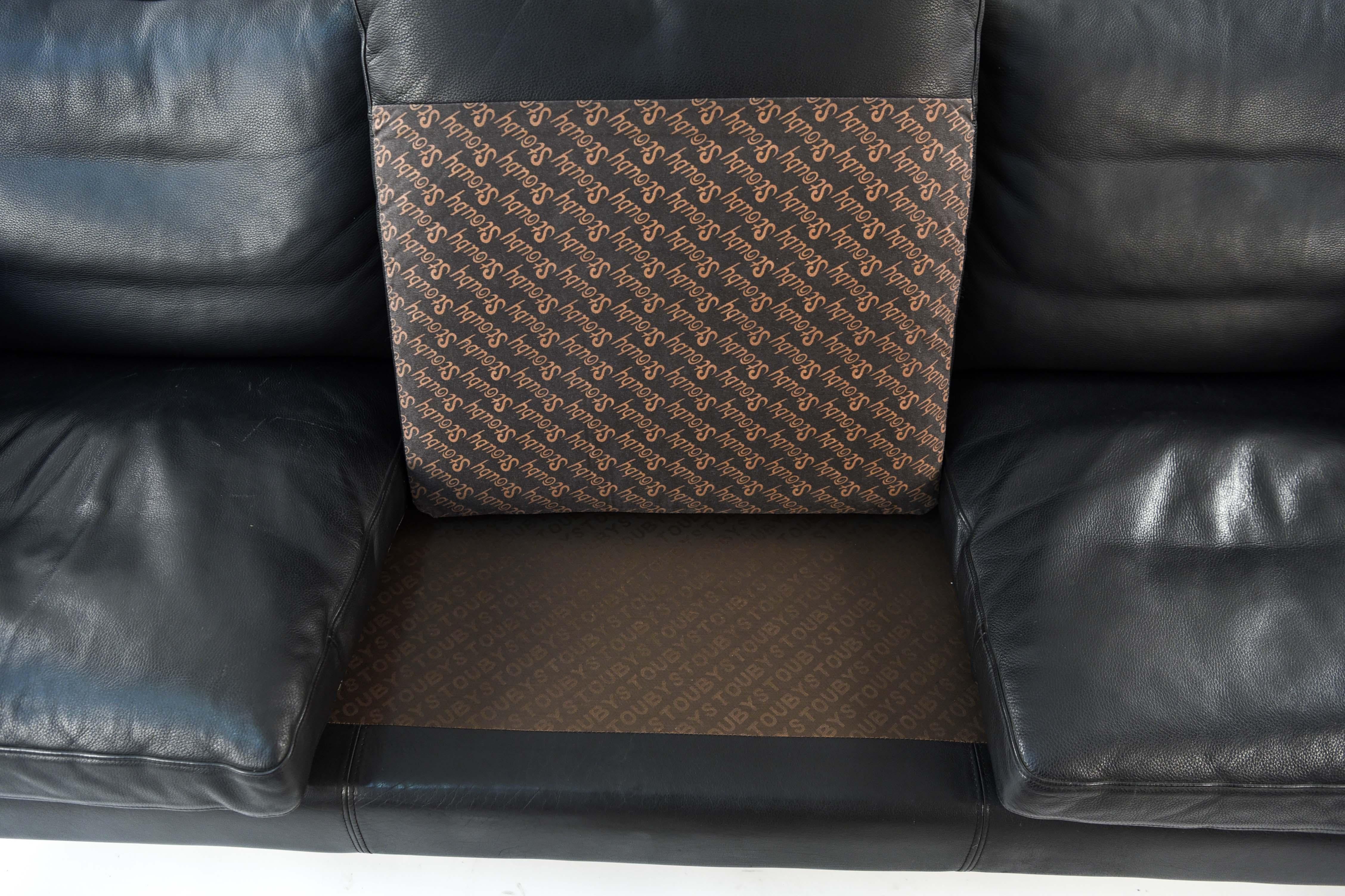 Danish Midcentury Borge Mogensen Style Black Leather Three-Seat Sofa 8