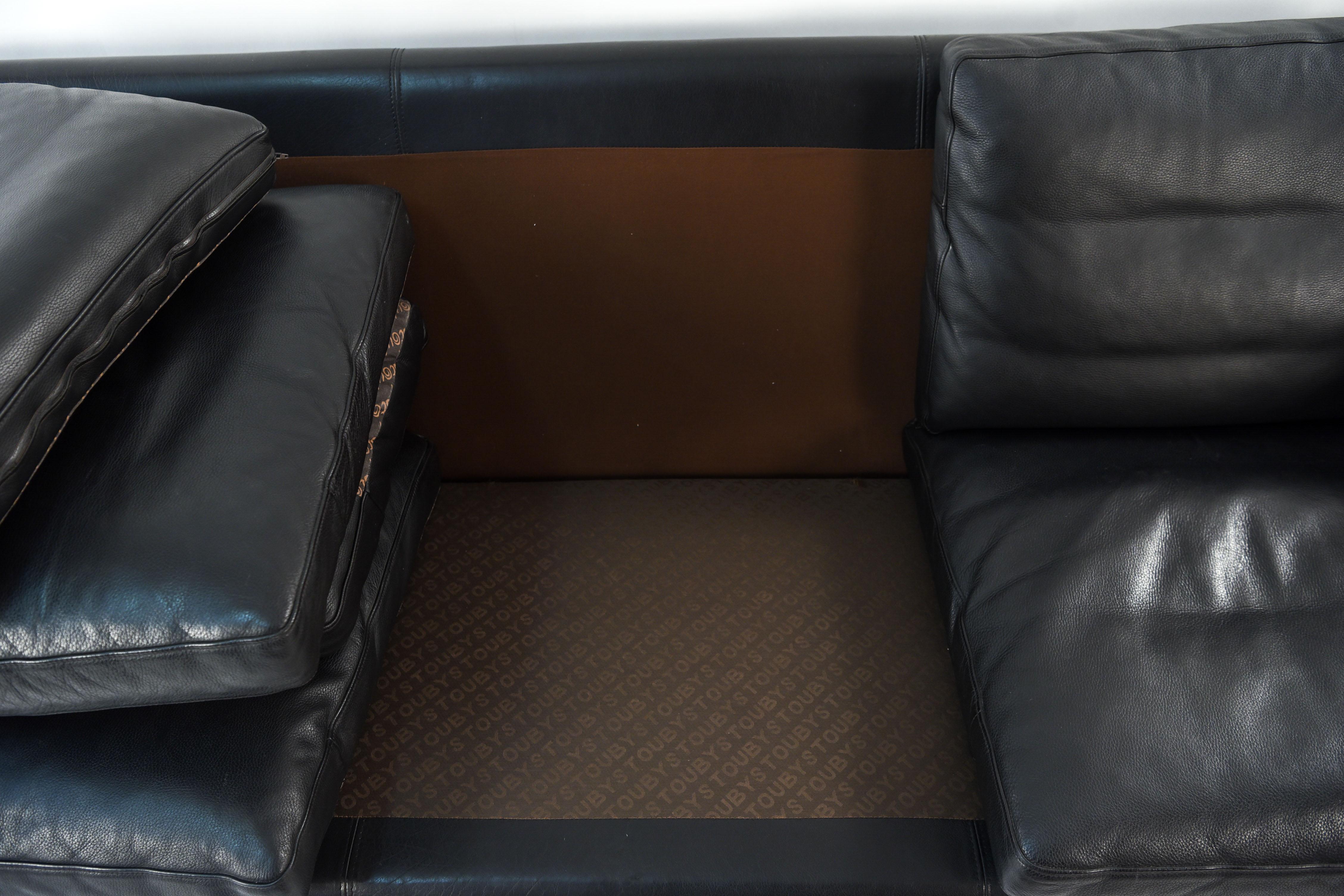 Danish Midcentury Borge Mogensen Style Black Leather Three-Seat Sofa 10