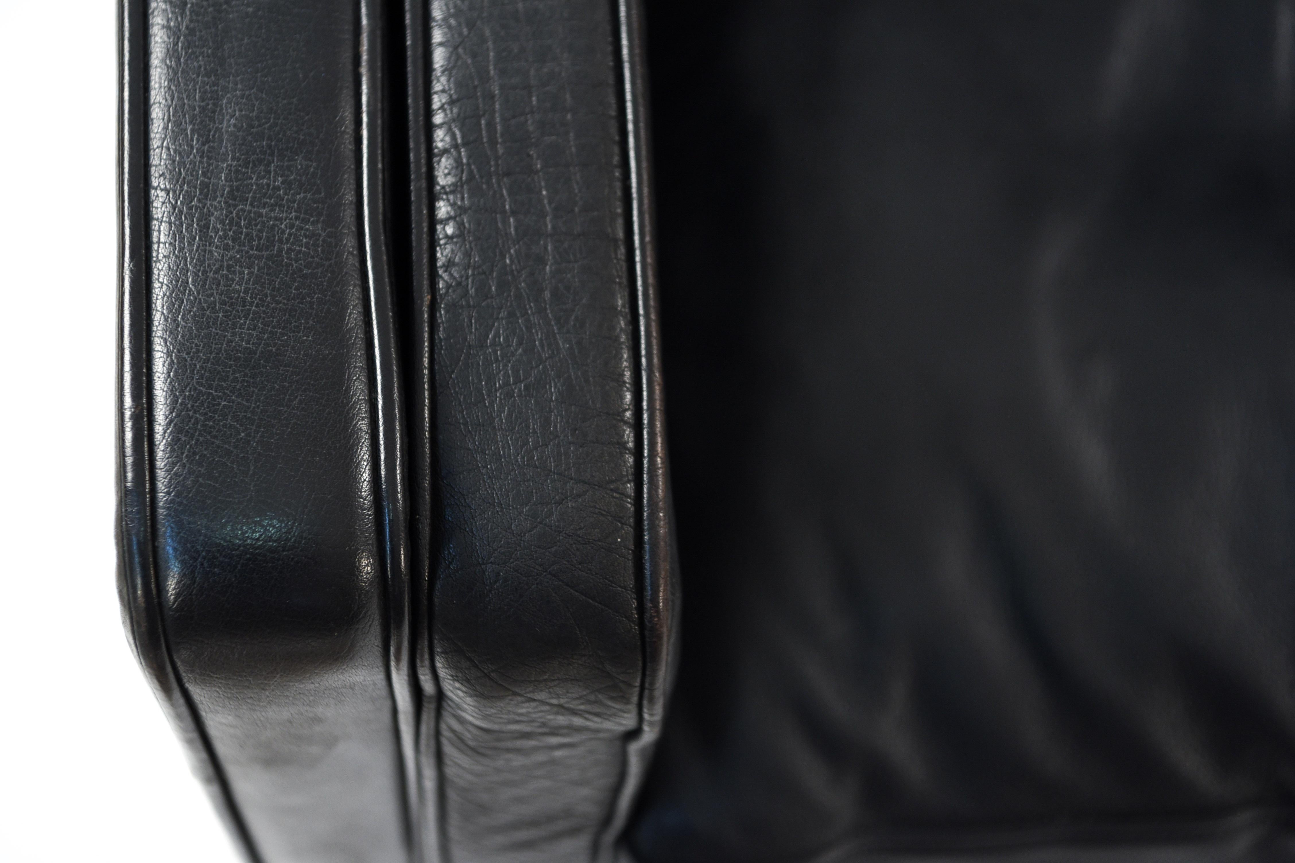 Danish Midcentury Borge Mogensen Style Black Leather Three-Seat Sofa 2