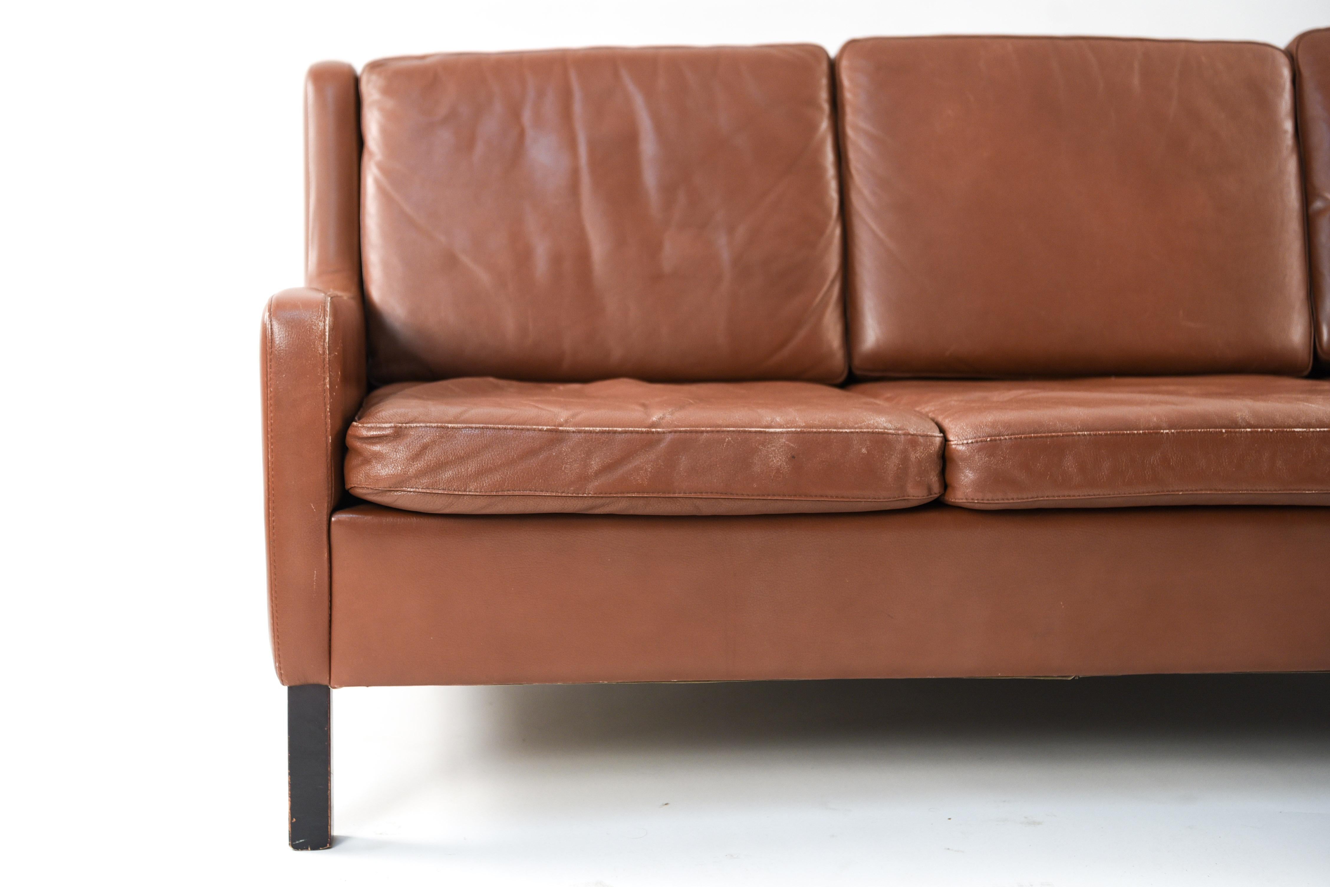 Danish Midcentury Borge Mogensen Style Leather Sofa 5