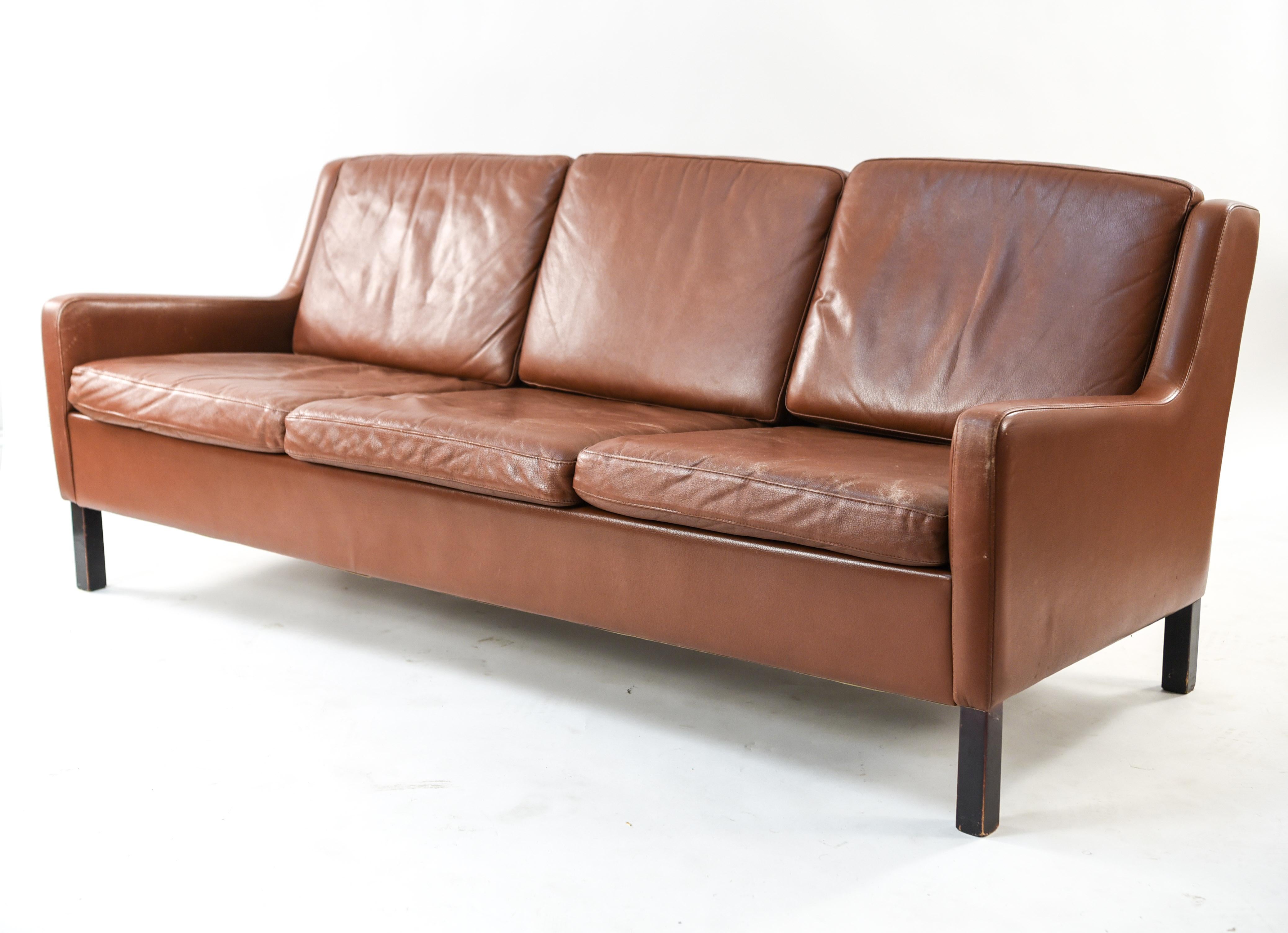 Danish Midcentury Borge Mogensen Style Leather Sofa 6