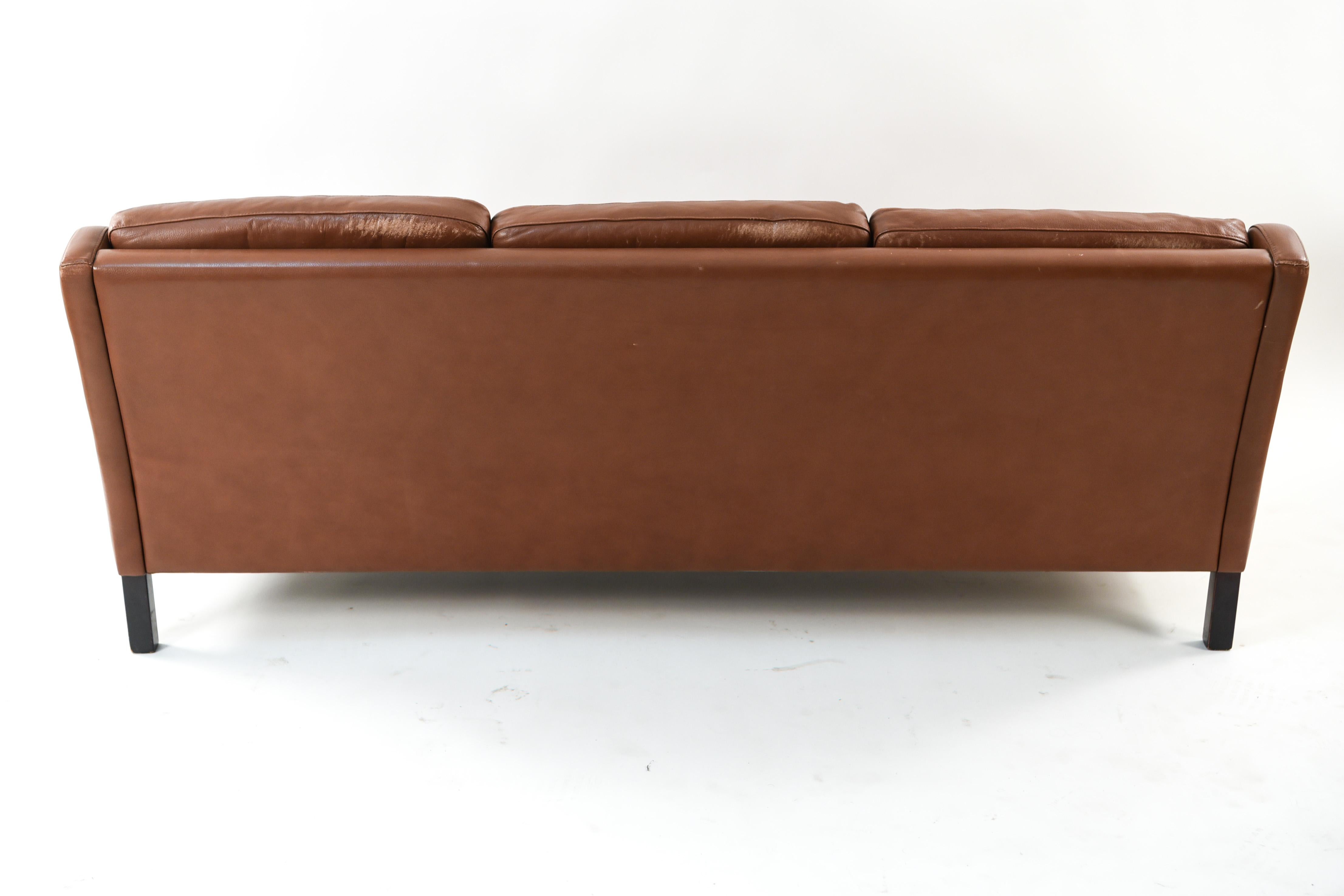 Danish Midcentury Borge Mogensen Style Leather Sofa 7
