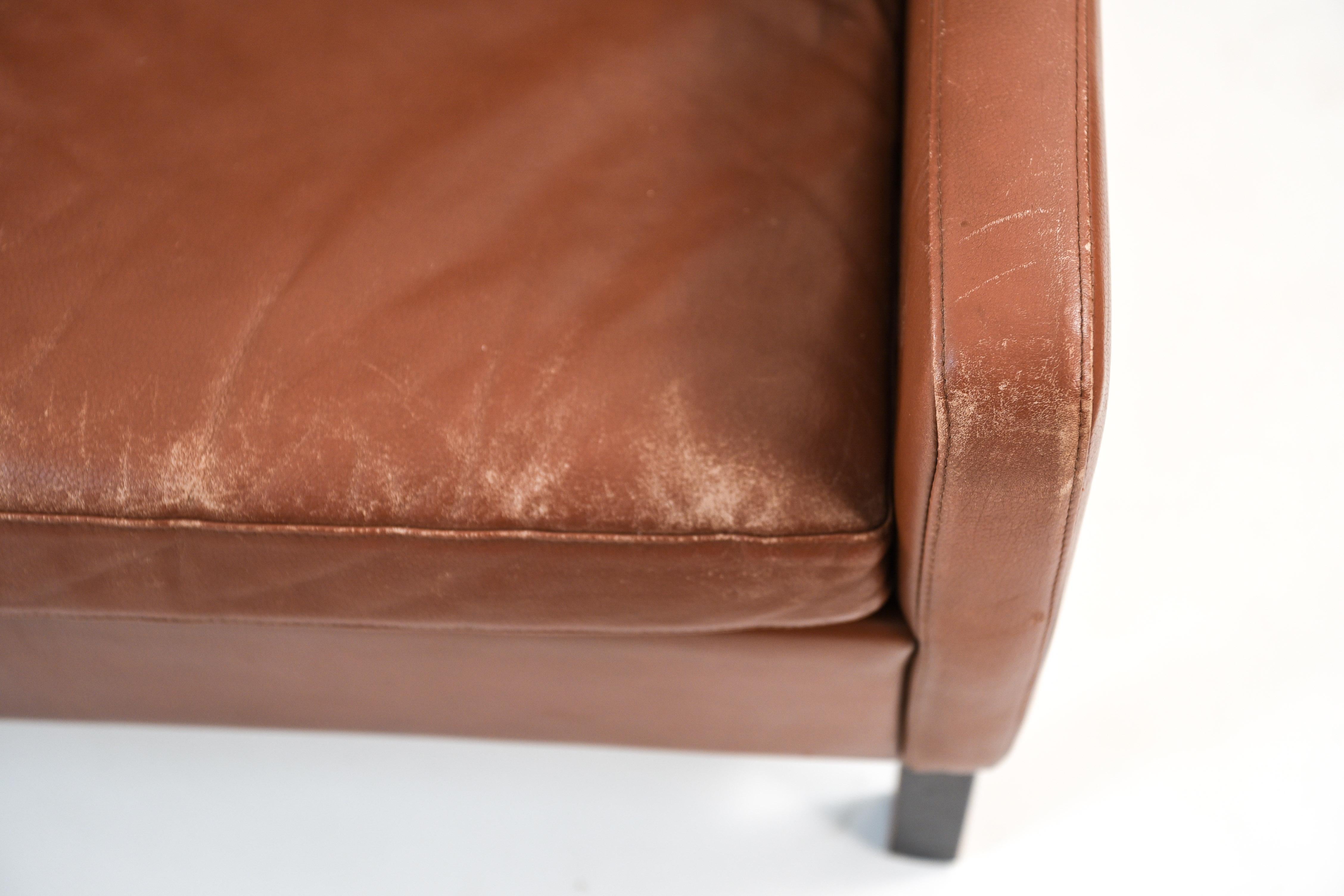 20th Century Danish Midcentury Borge Mogensen Style Leather Sofa