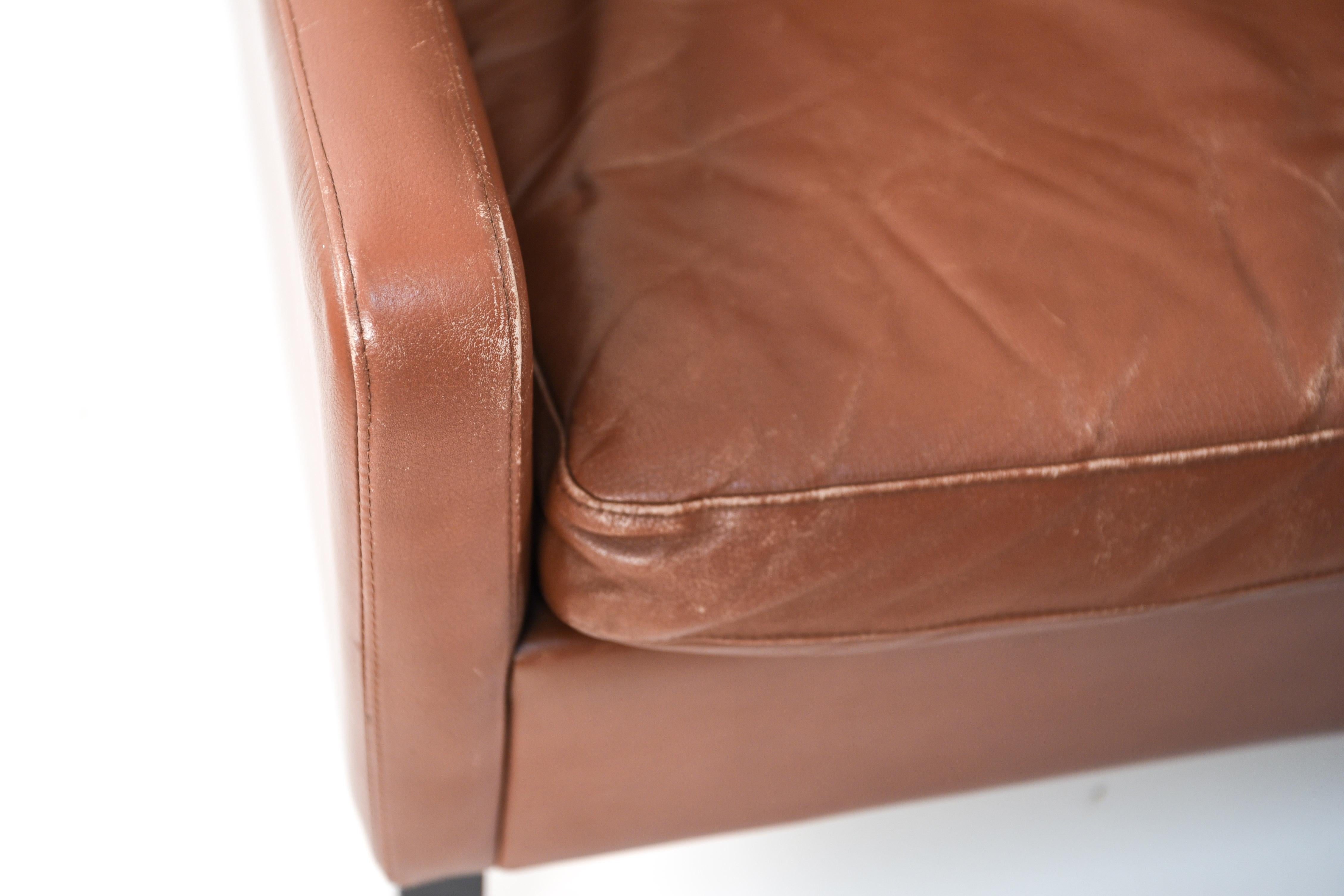 Danish Midcentury Borge Mogensen Style Leather Sofa 3