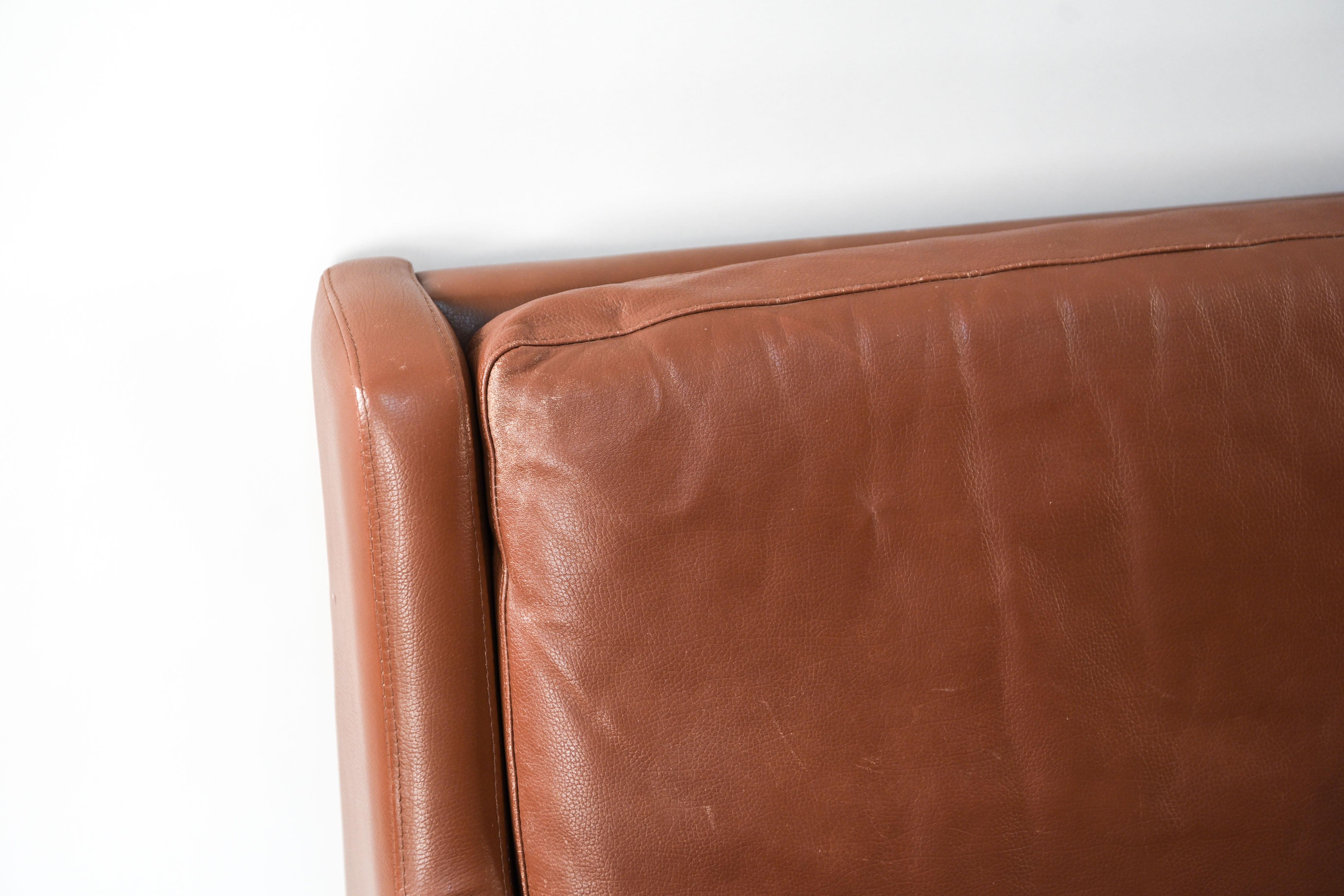 Danish Midcentury Borge Mogensen Style Leather Sofa 4