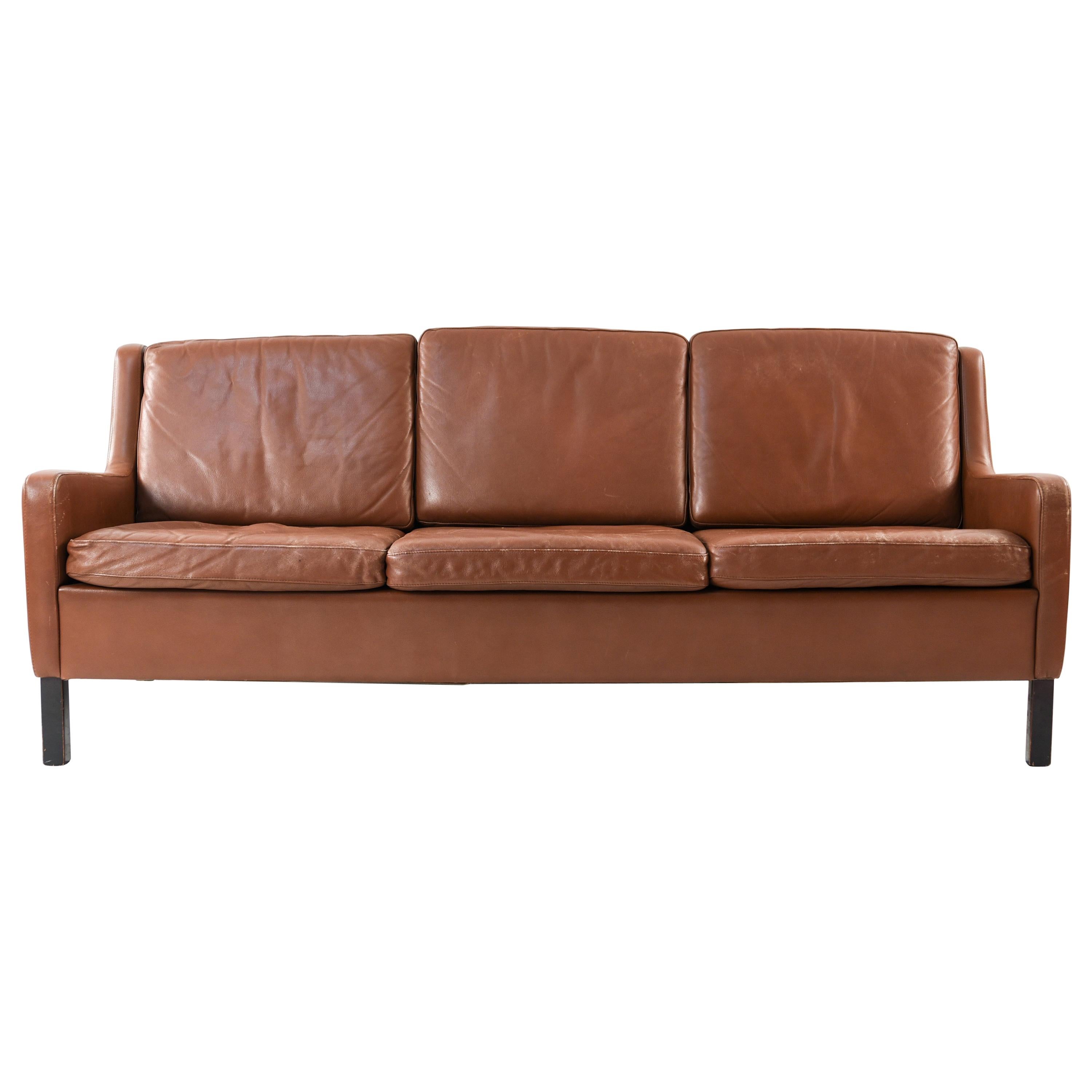 Danish Midcentury Borge Mogensen Style Leather Sofa