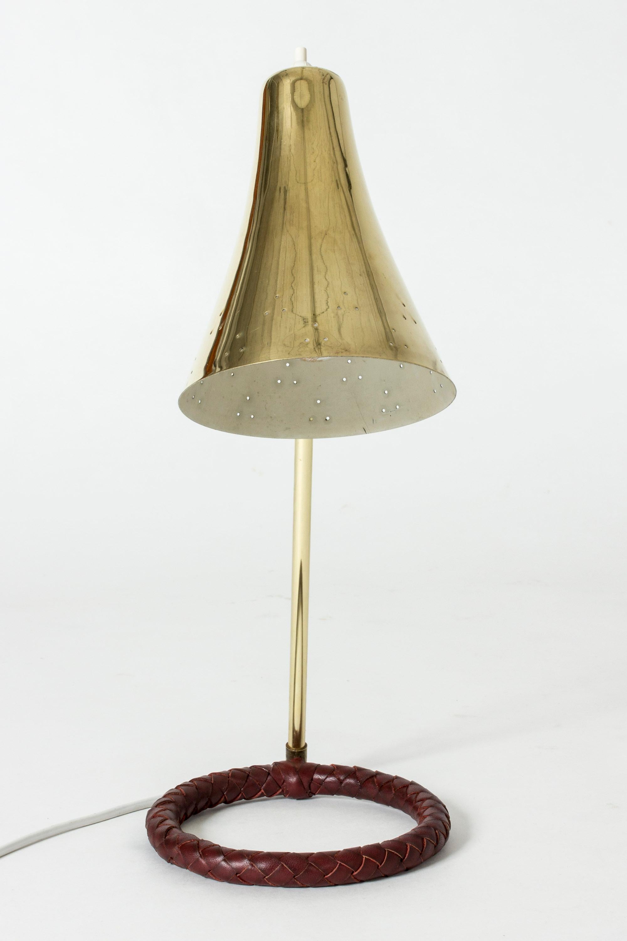 Scandinavian Modern Danish Midcentury Brass and Leather Table Lamp