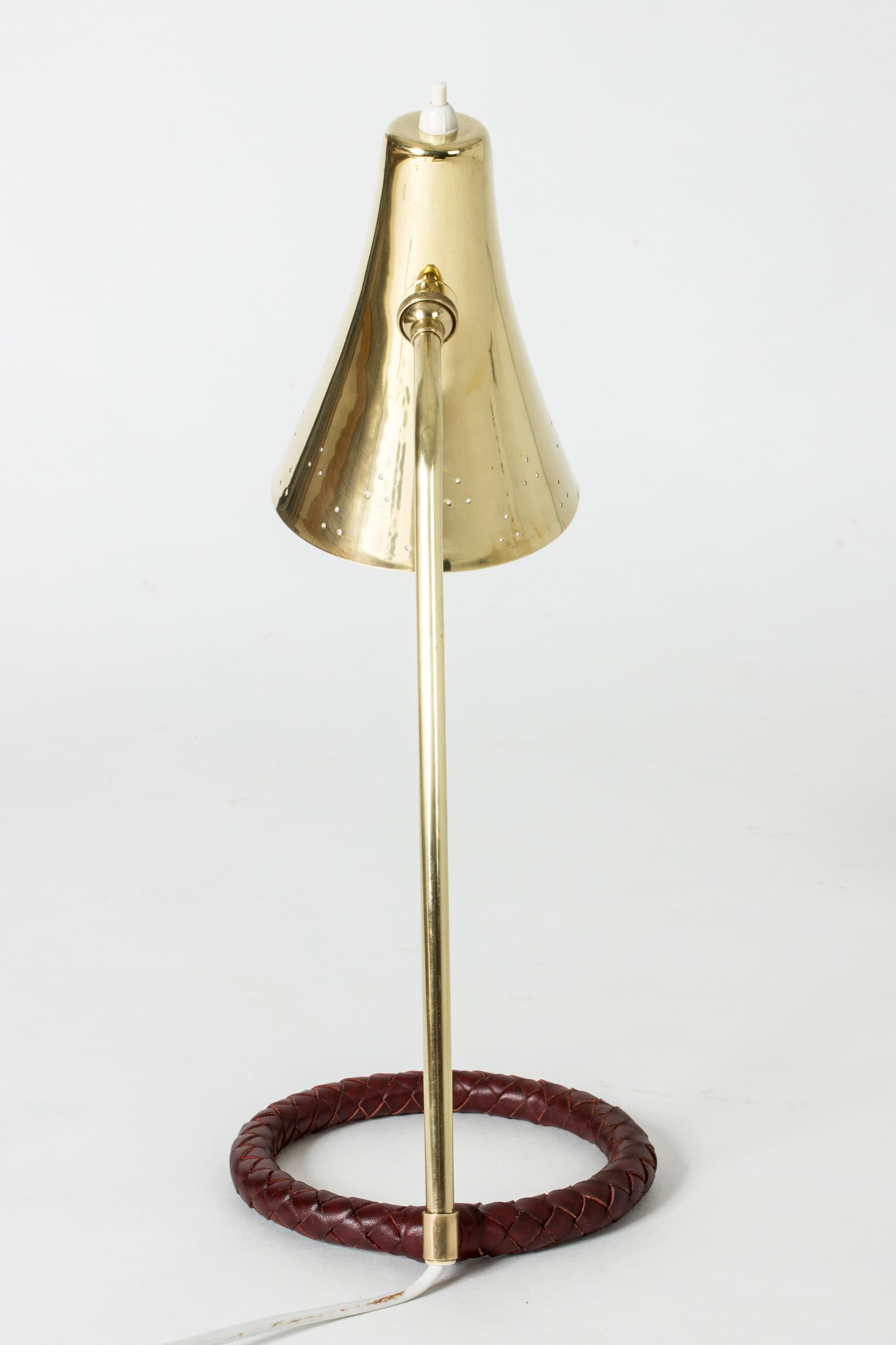 Swedish Danish Midcentury Brass and Leather Table Lamp