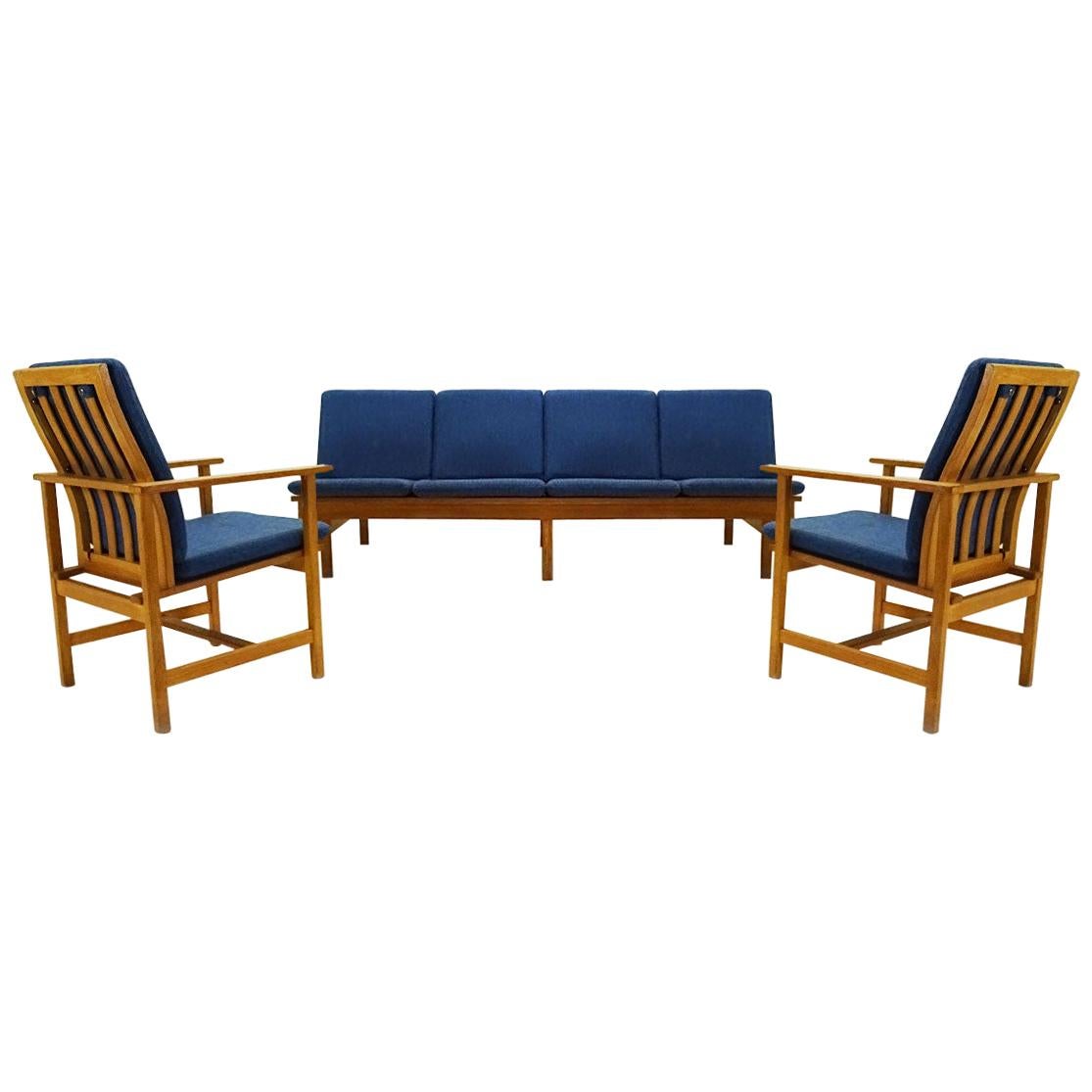 Danish Midcentury Børge Mogensen 4 Seater Oak Bench Sofa and Two Armchairs