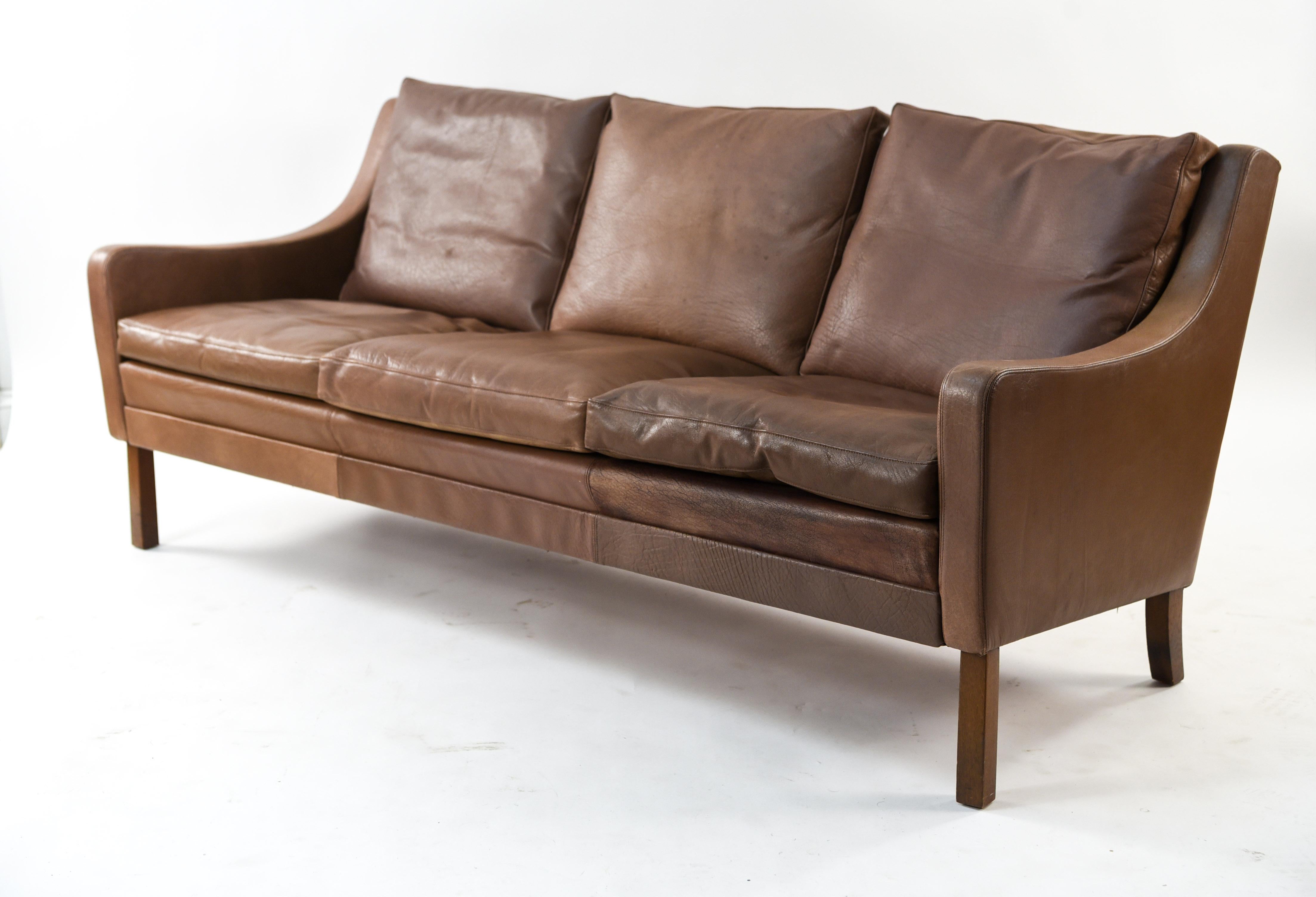 Danish Midcentury Børge Mogensen Style Leather Sofa 6