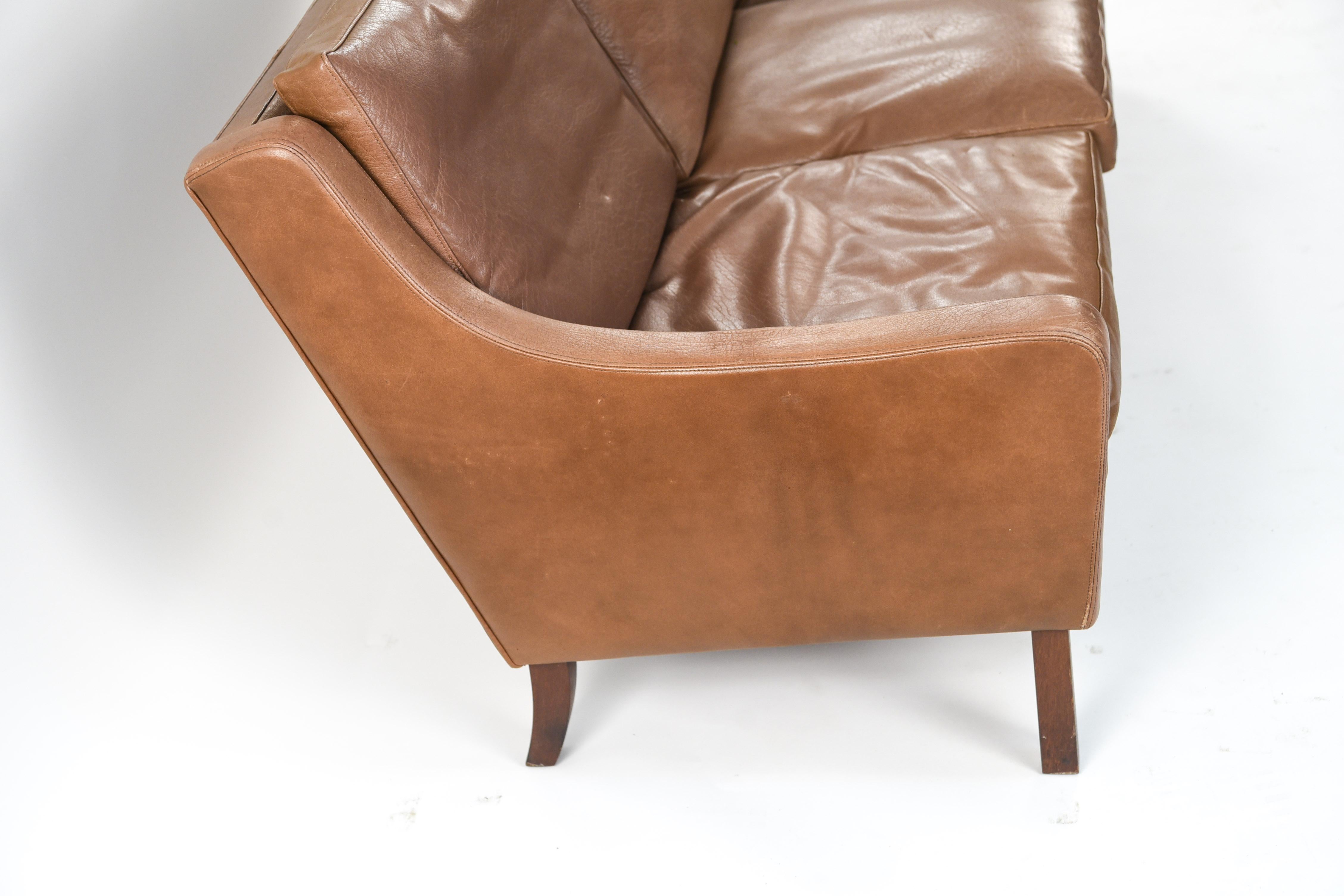 20th Century Danish Midcentury Børge Mogensen Style Leather Sofa