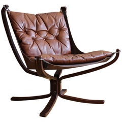 Danish Midcentury Brown Leather Sigurd Ressell Falcon Chair