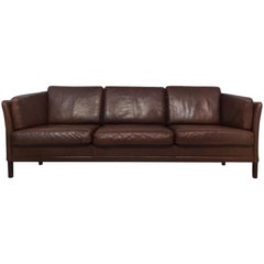 Danish Midcentury brown leather sofa by Mogens Hansen