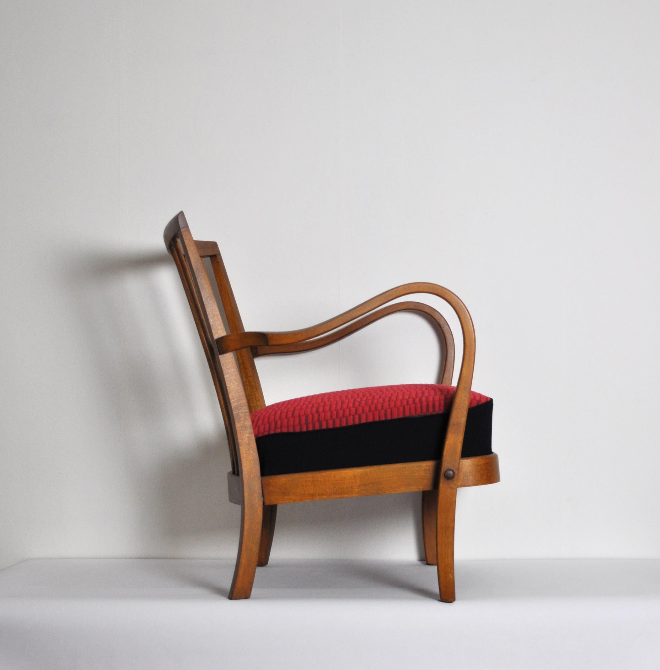 Stained Danish Midcentury Cabinetmaker Armchair Attributed to Fritz Hansen, 1940s