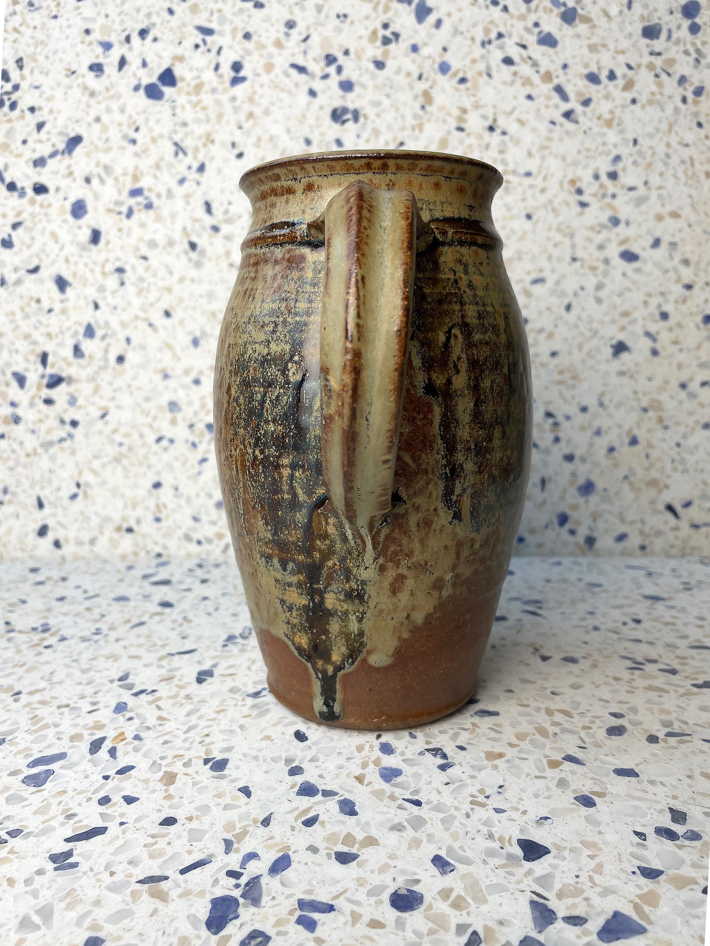 Hand-Crafted Midcentury Ceramic Earth Toned Pitcher Vase, Denmark, 1960s For Sale