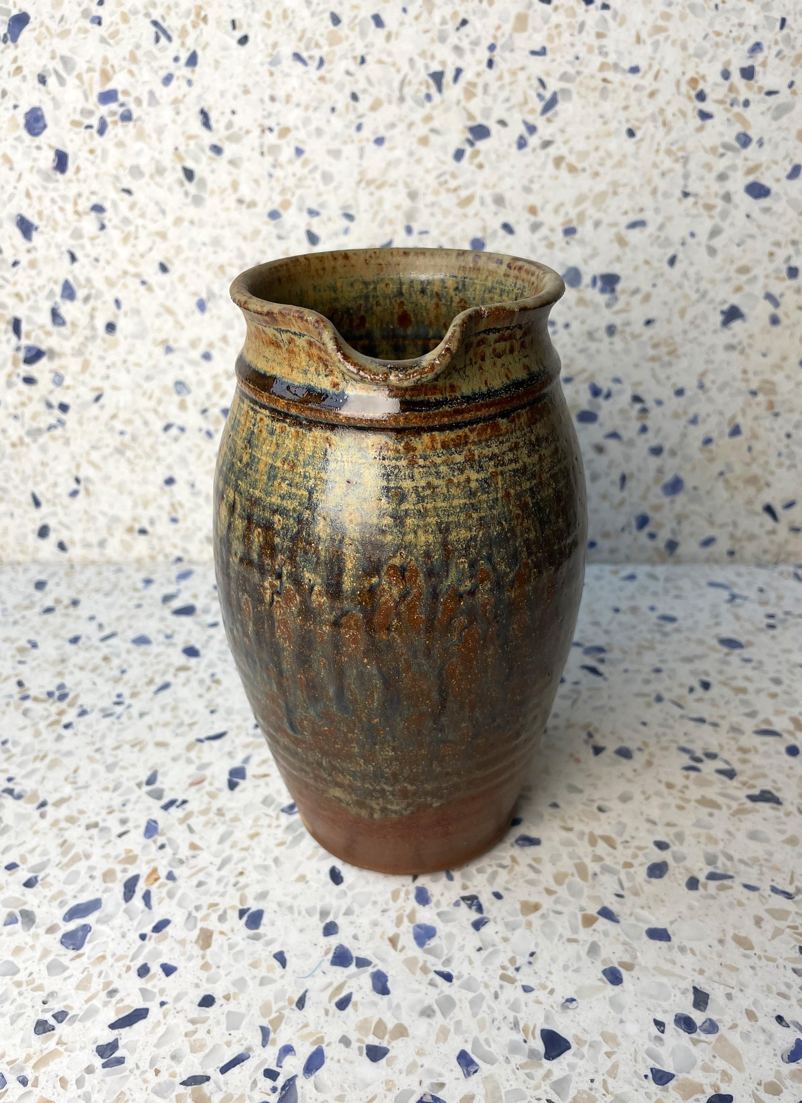20th Century Midcentury Ceramic Earth Toned Pitcher Vase, Denmark, 1960s For Sale