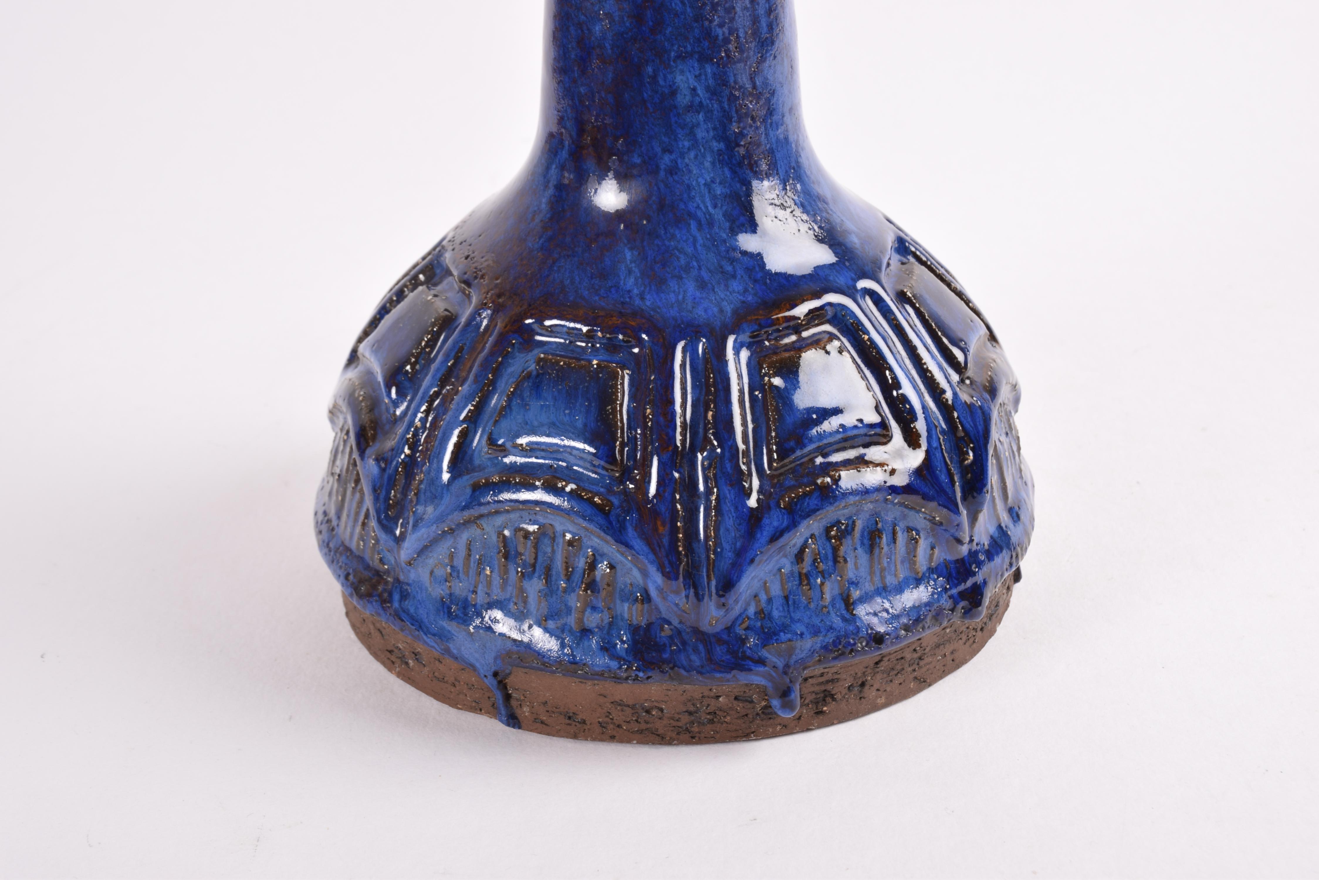 Scandinavian Modern Danish Midcentury Ceramic Table Lamp Blue & Rust Brown Sejer Unic Studio Pottery For Sale
