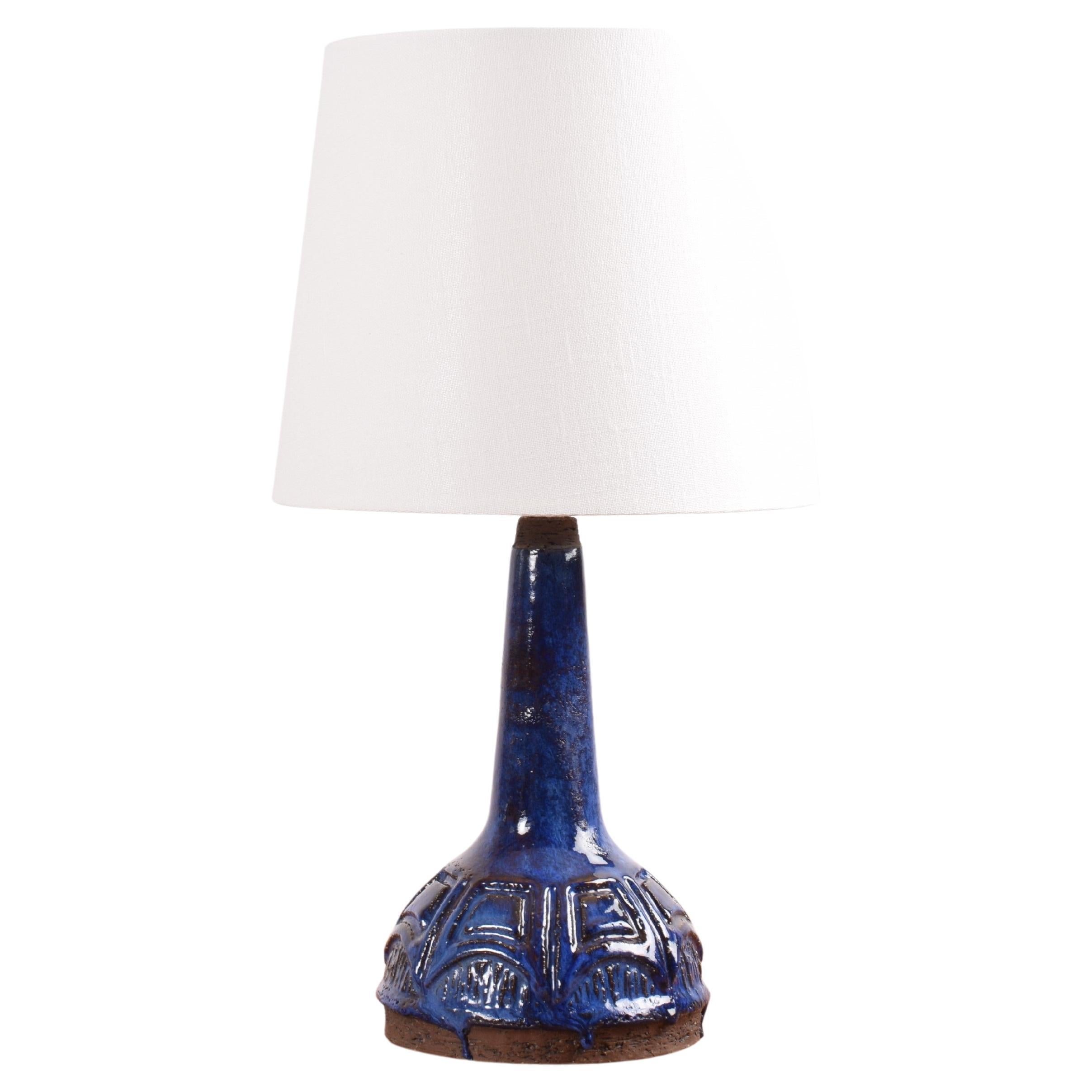 Danish Midcentury Ceramic Table Lamp Blue & Rust Brown Sejer Unic Studio Pottery For Sale