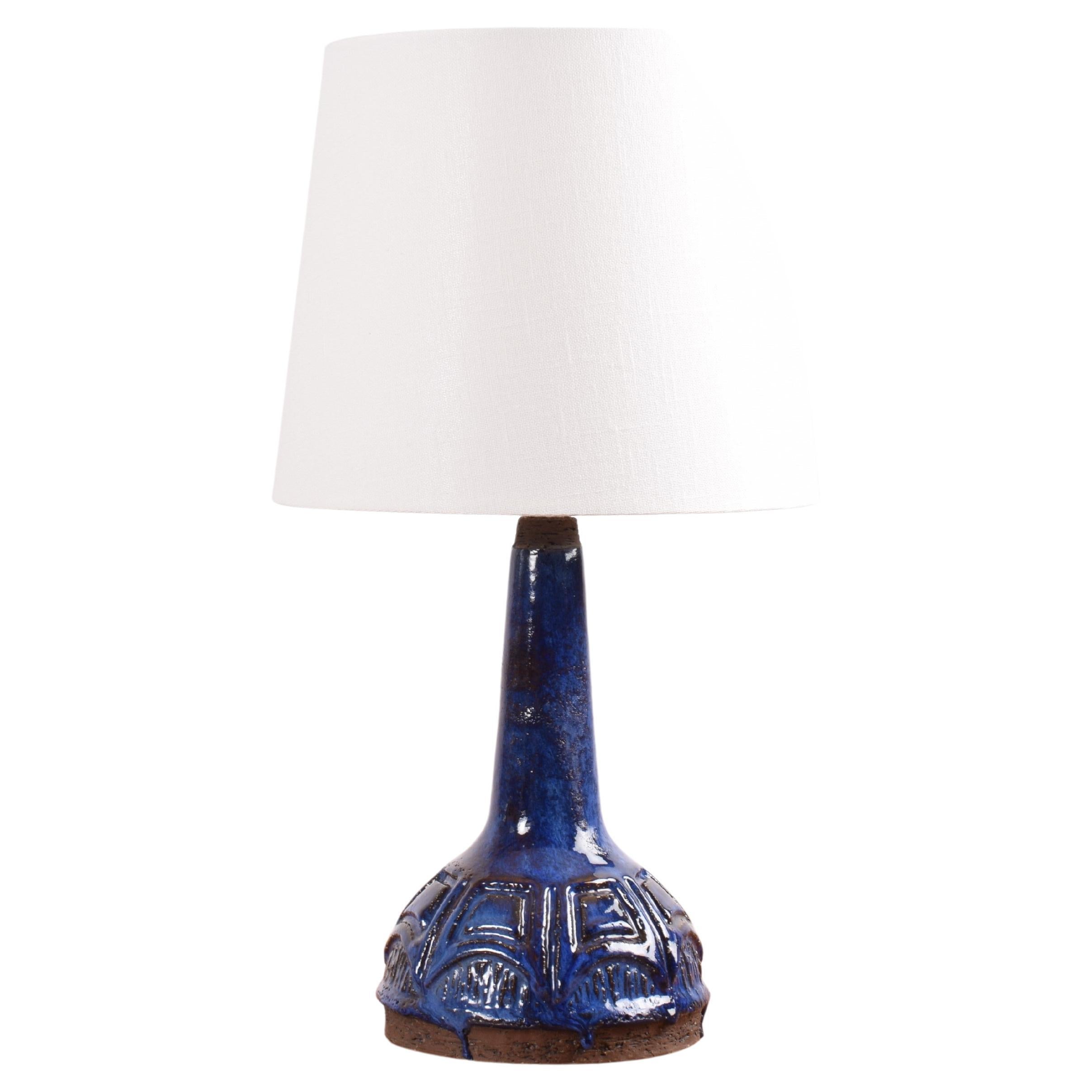 Lampada da tavolo danese di metà secolo in ceramica blu e marrone ruggine Sejer Studio A Pottery