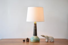 Danish Midcentury Ceramic Table Lamp Green and Brown, Sejer Unica Studio Pottery