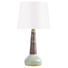 Lampada da tavolo danese di metà secolo in ceramica verde e marrone, Studio Pottery Sejer Unica