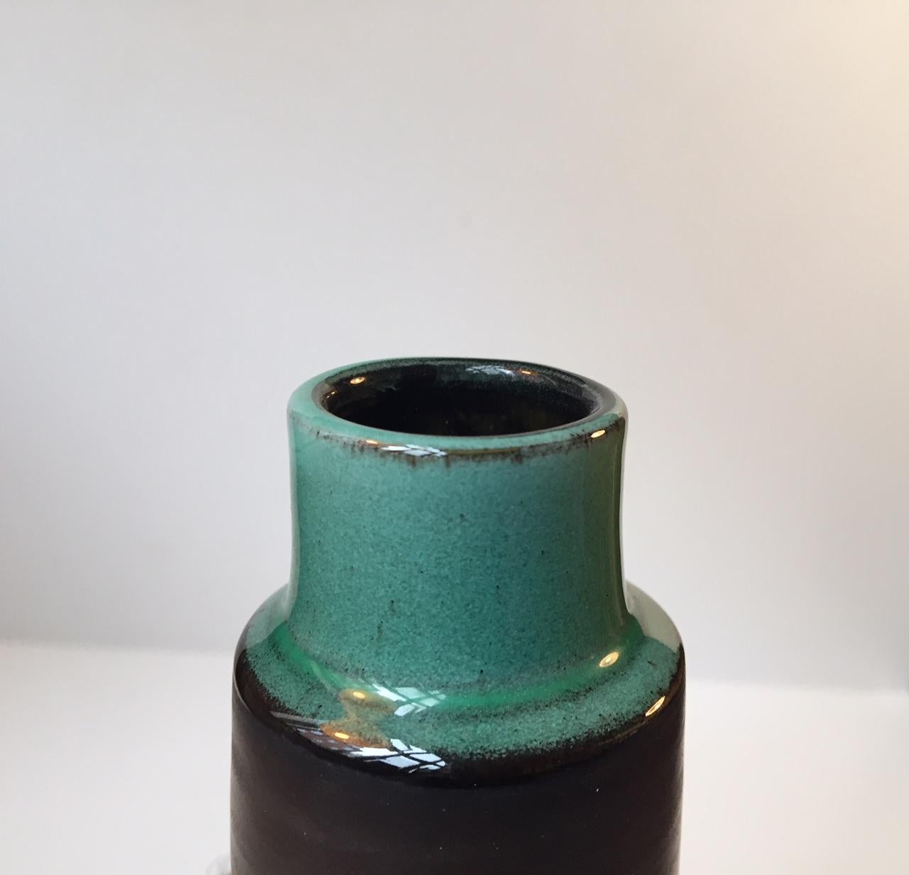 Glazed Danish Midcentury Ceramic Vase with Green Glaze by Hyllested, Denmark, 1970s For Sale
