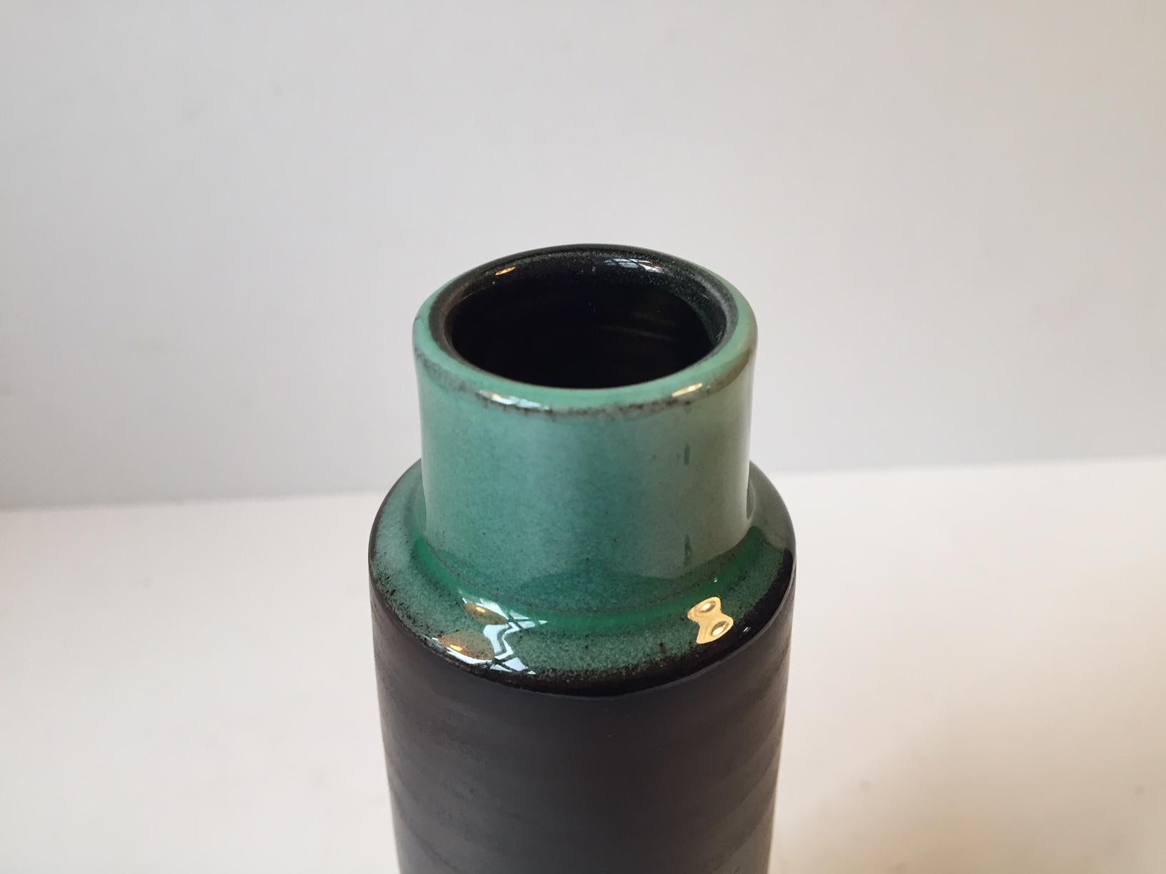 Late 20th Century Danish Midcentury Ceramic Vase with Green Glaze by Hyllested, Denmark, 1970s For Sale