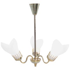 Danish Midcentury Chandelier in Brass and Glass by Fog 
Mørup