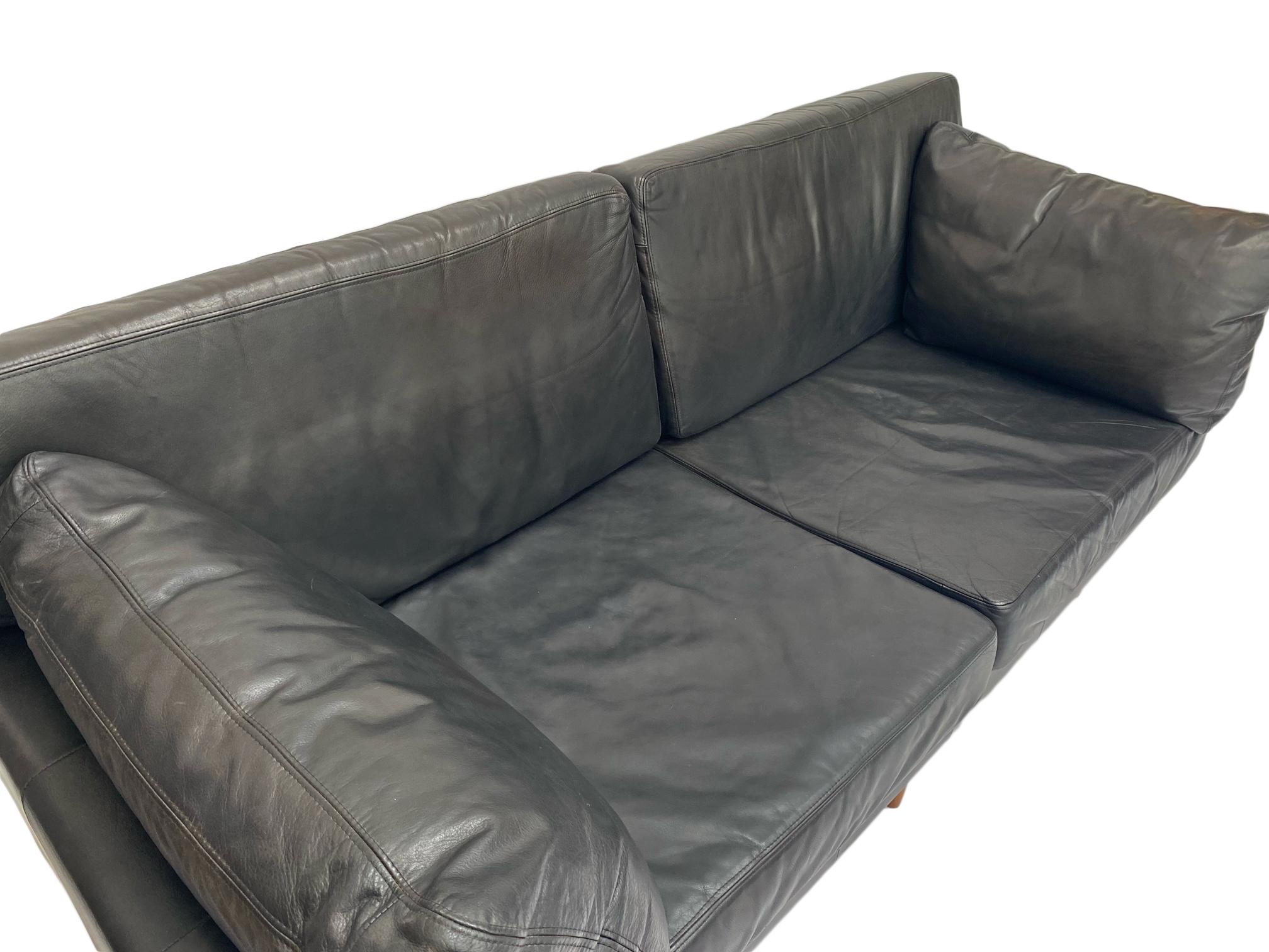 Danish Midcentury Charcoal Black Leather Large Two Seater Sofa, Denmark, 1960s 10