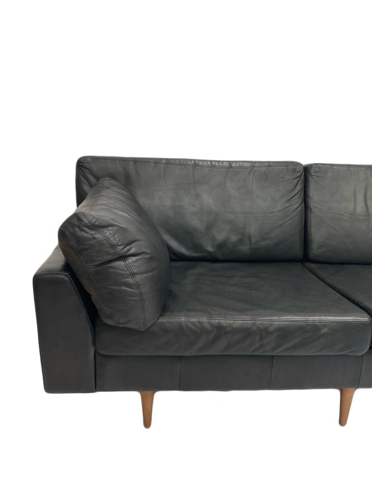 Danish Midcentury Charcoal Black Leather Large Two Seater Sofa, Denmark ... - Deep Grey Scandinavian Leather Sofa