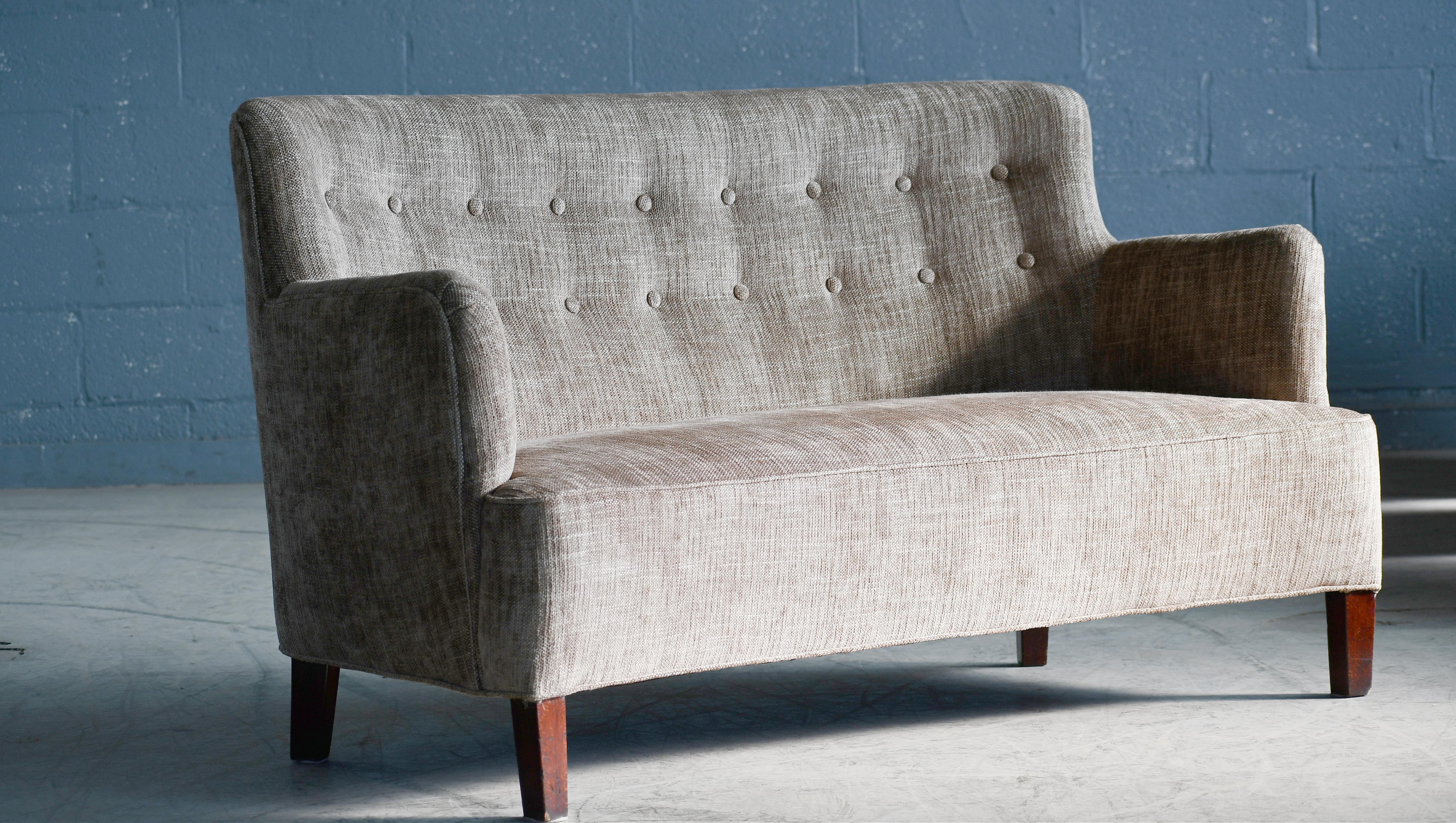 Wool Danish Midcentury Classic Curved Settee in the Style of Georg Kofoed