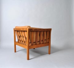Danish Midcentury Club Lounge Chair, Tan Leather and Oak