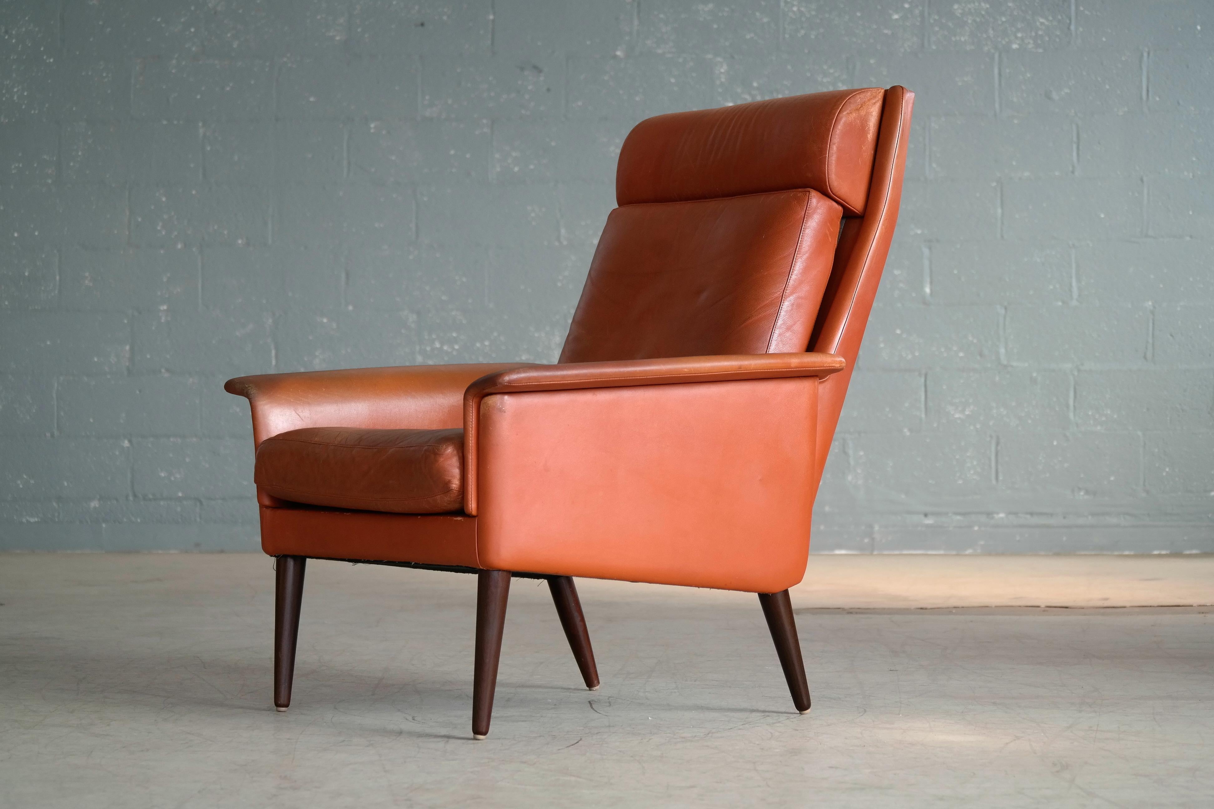 Dänischer Sessel mit hoher Rückenlehne aus der Mitte des Jahrhunderts, cognacfarben, von Sibast im Angebot 5
