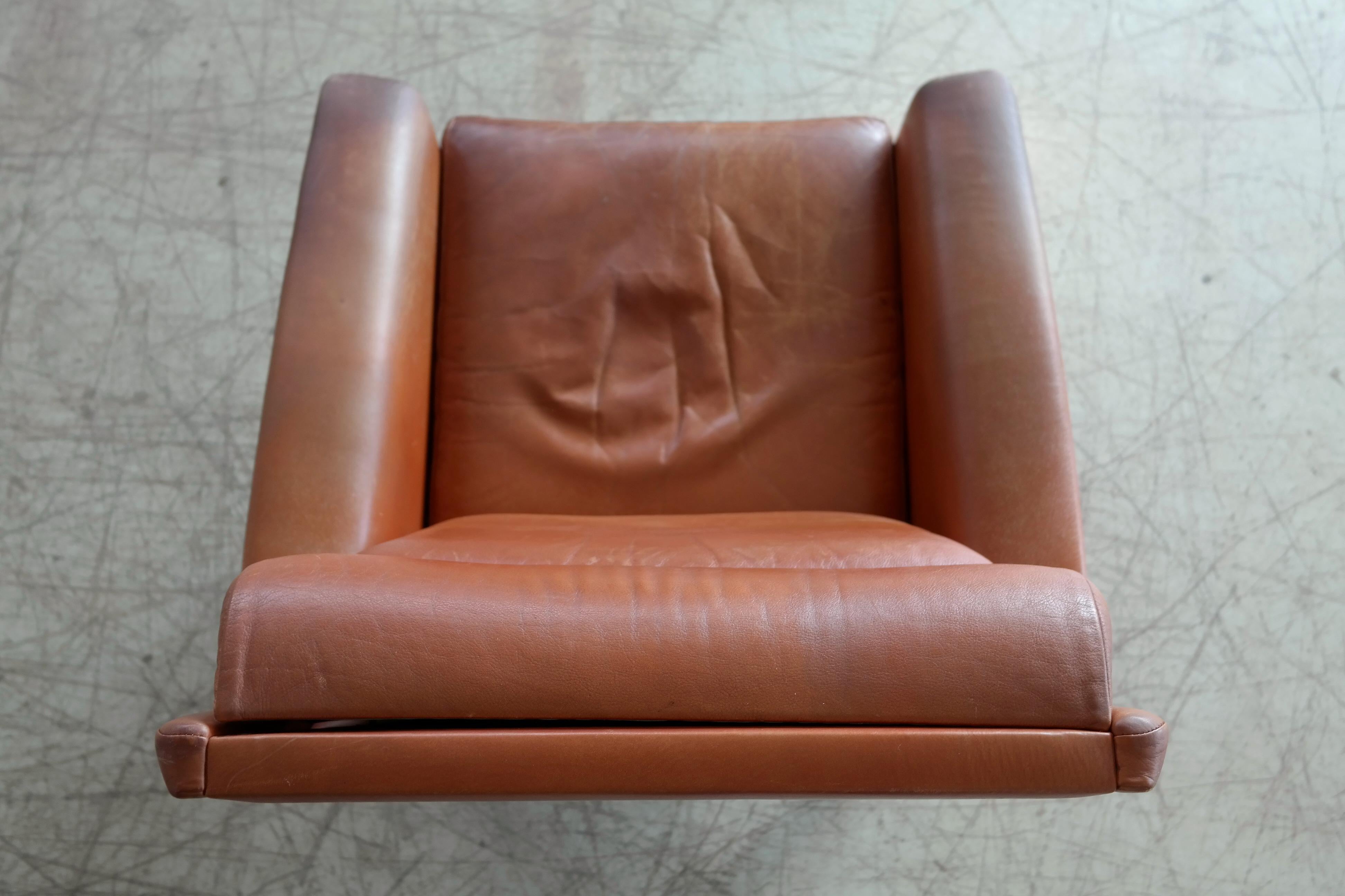 Dänischer Sessel mit hoher Rückenlehne aus der Mitte des Jahrhunderts, cognacfarben, von Sibast im Angebot 7