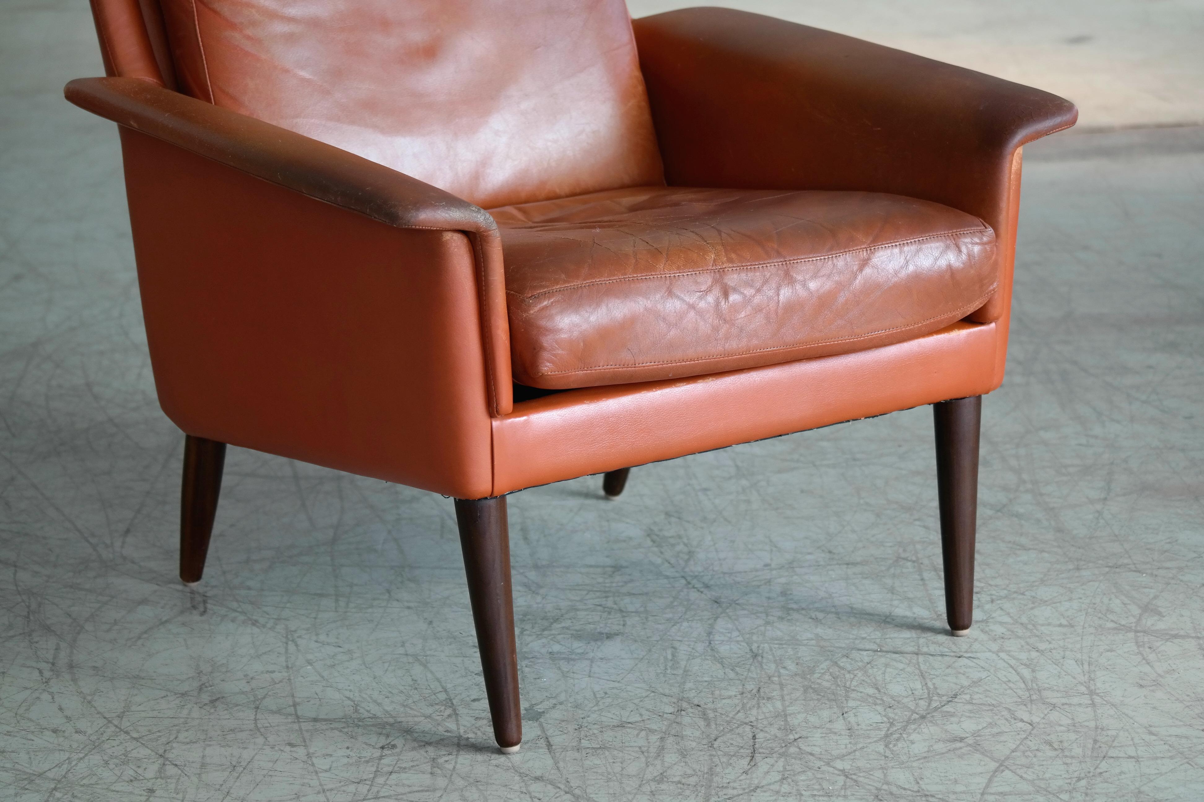 Dänischer Sessel mit hoher Rückenlehne aus der Mitte des Jahrhunderts, cognacfarben, von Sibast im Angebot 1