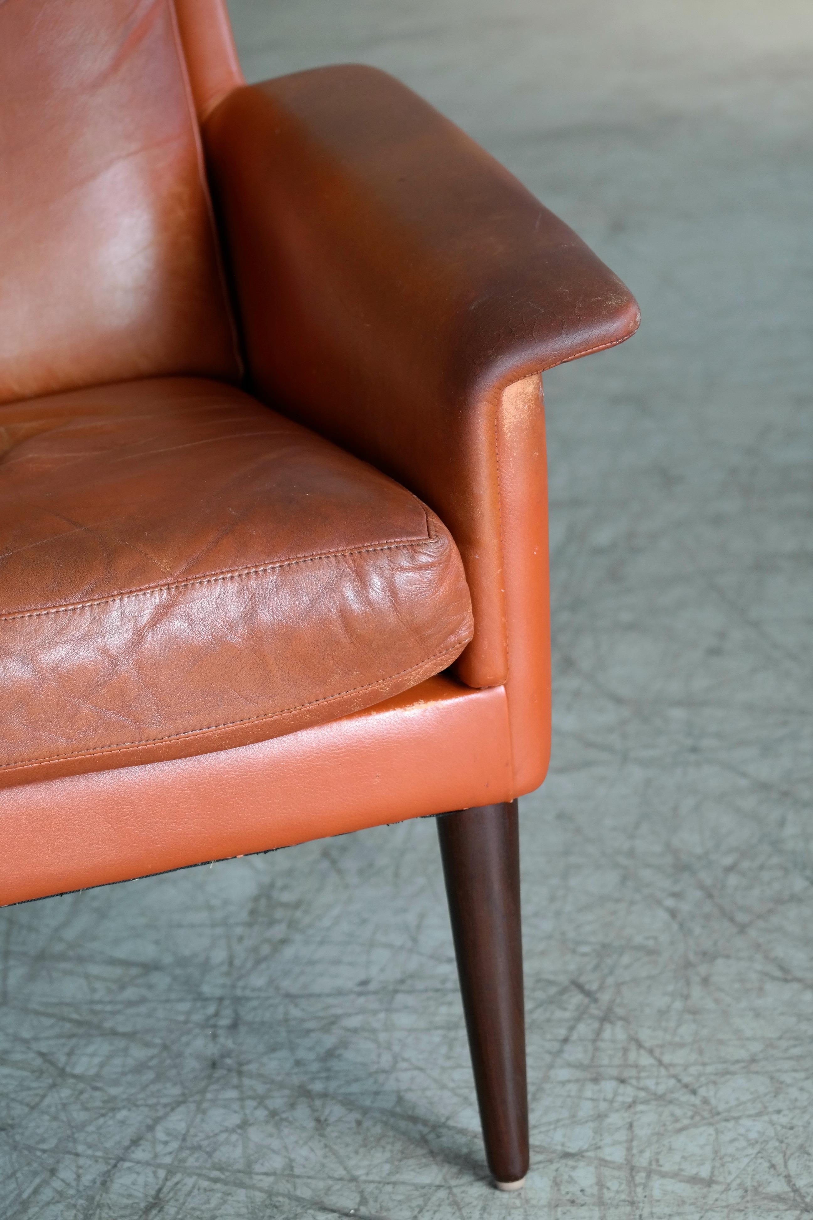 Dänischer Sessel mit hoher Rückenlehne aus der Mitte des Jahrhunderts, cognacfarben, von Sibast im Angebot 2