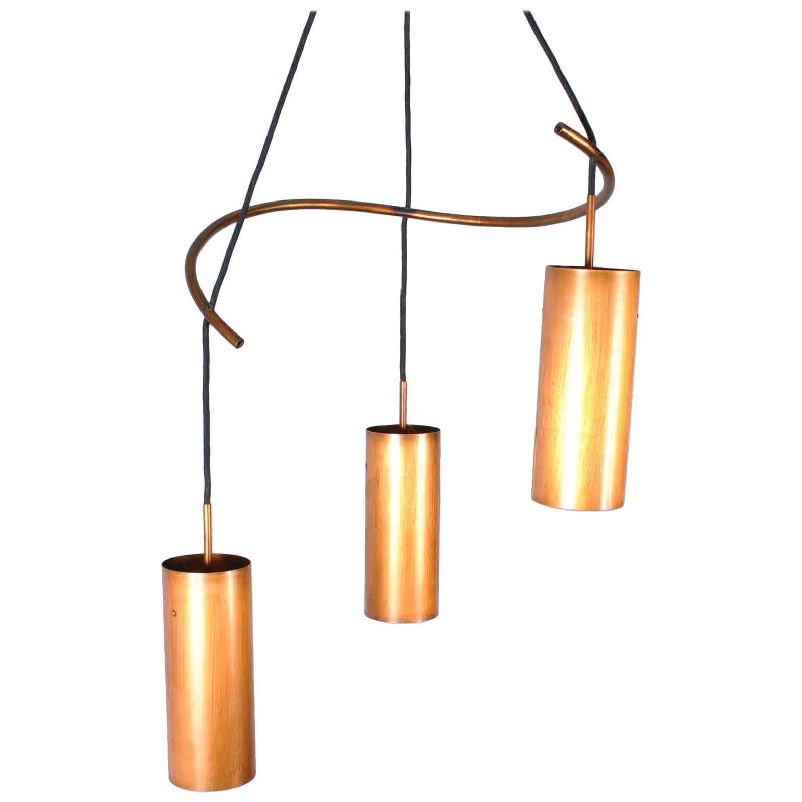 Danish Midcentury Copper Pendant Chandelier Light