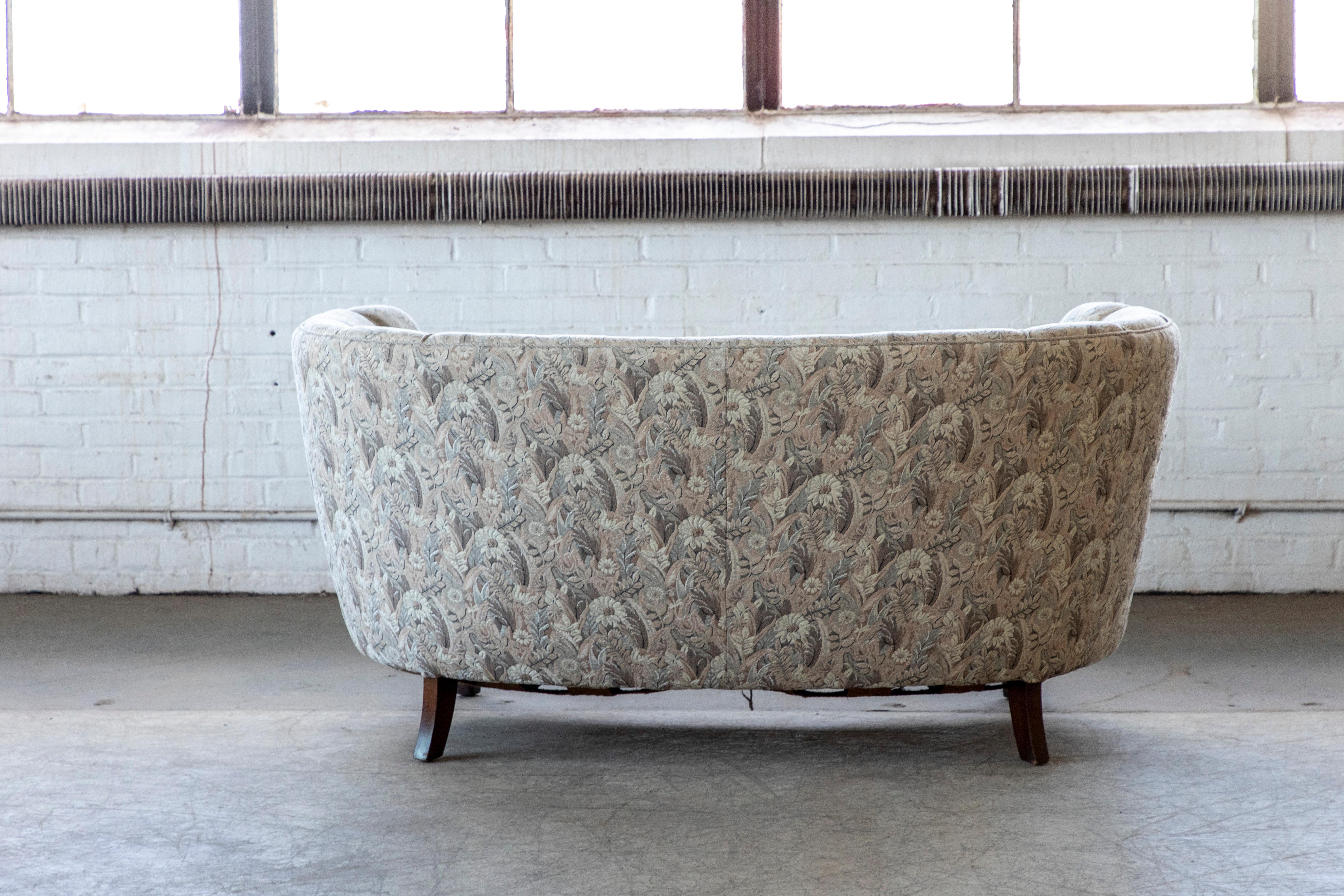 Wool Danish Mid-Century Curved Loveseat or Settee Around 1950 For Sale
