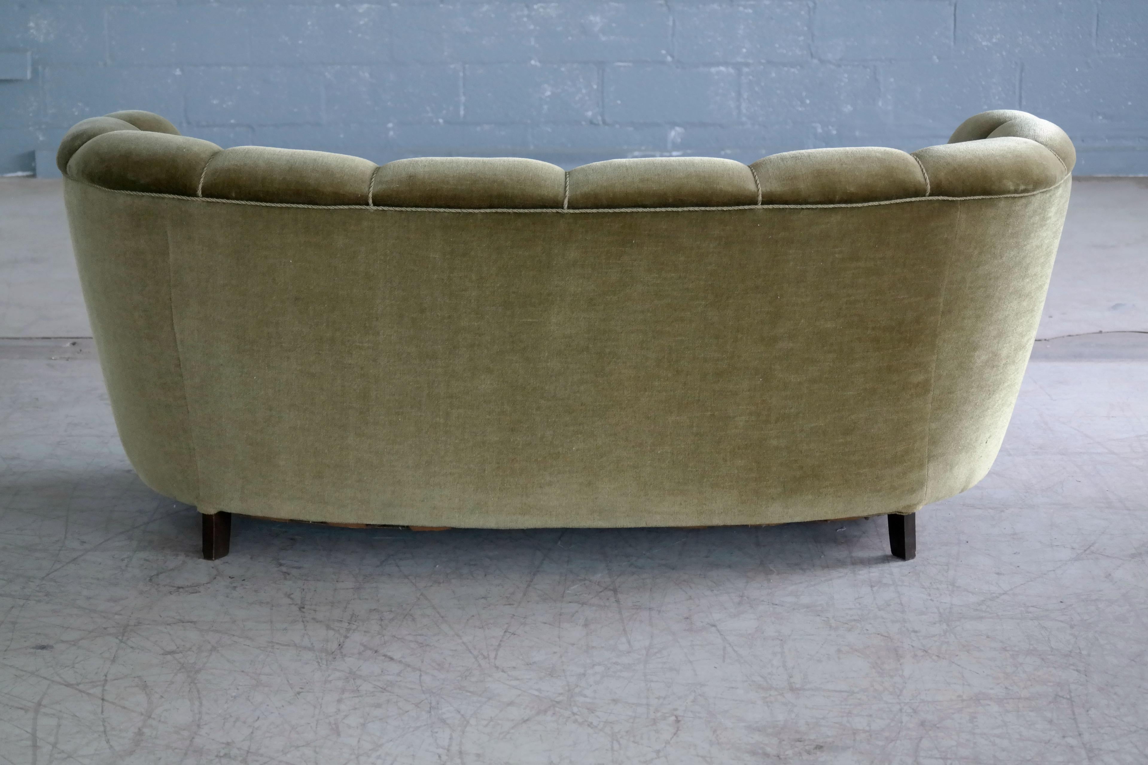 Danish Midcentury Curved or Banana Form Sofa in Beech and Mohair, 1940s 6