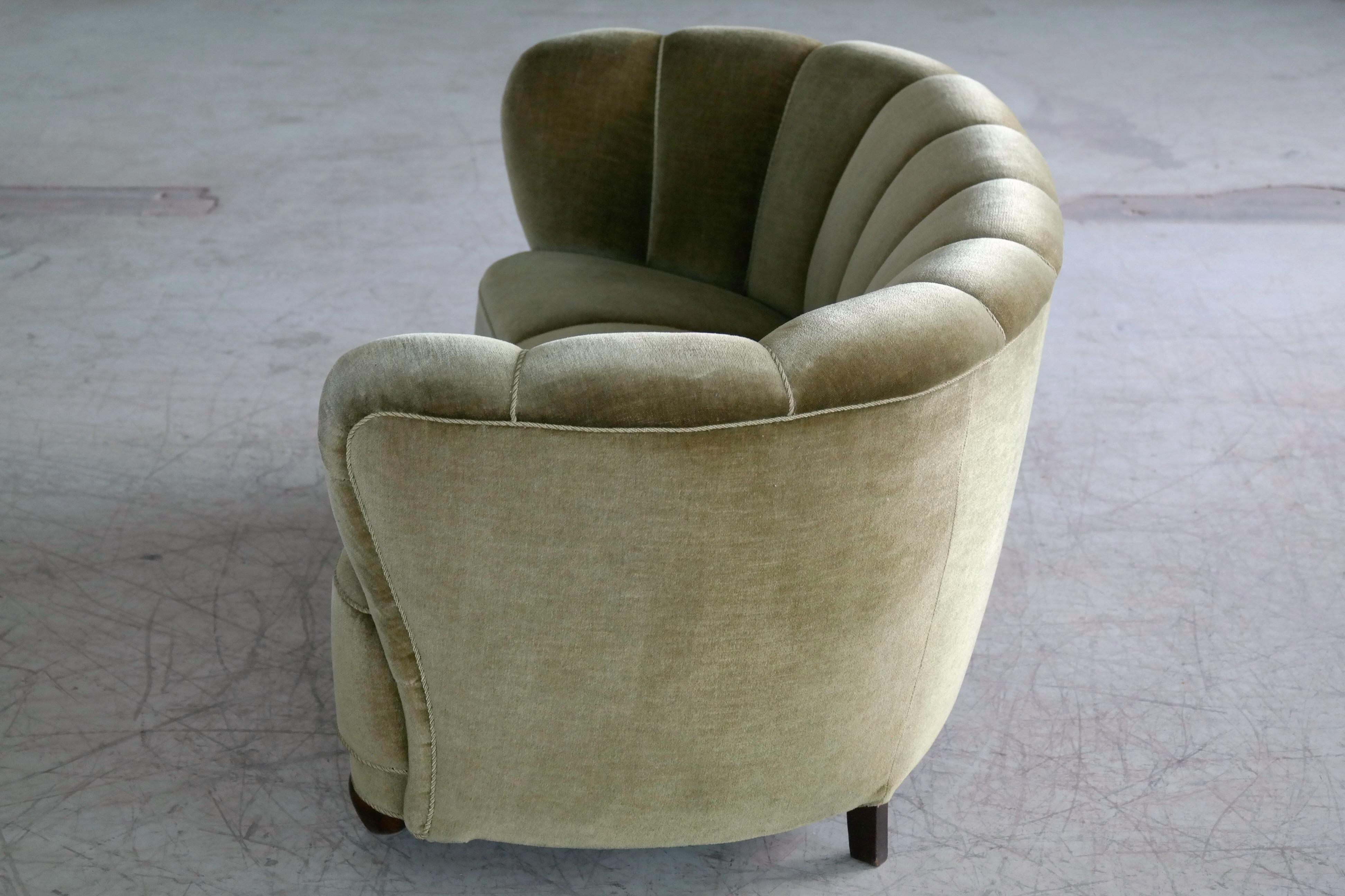 Danish Midcentury Curved or Banana Form Sofa in Beech and Mohair, 1940s 7