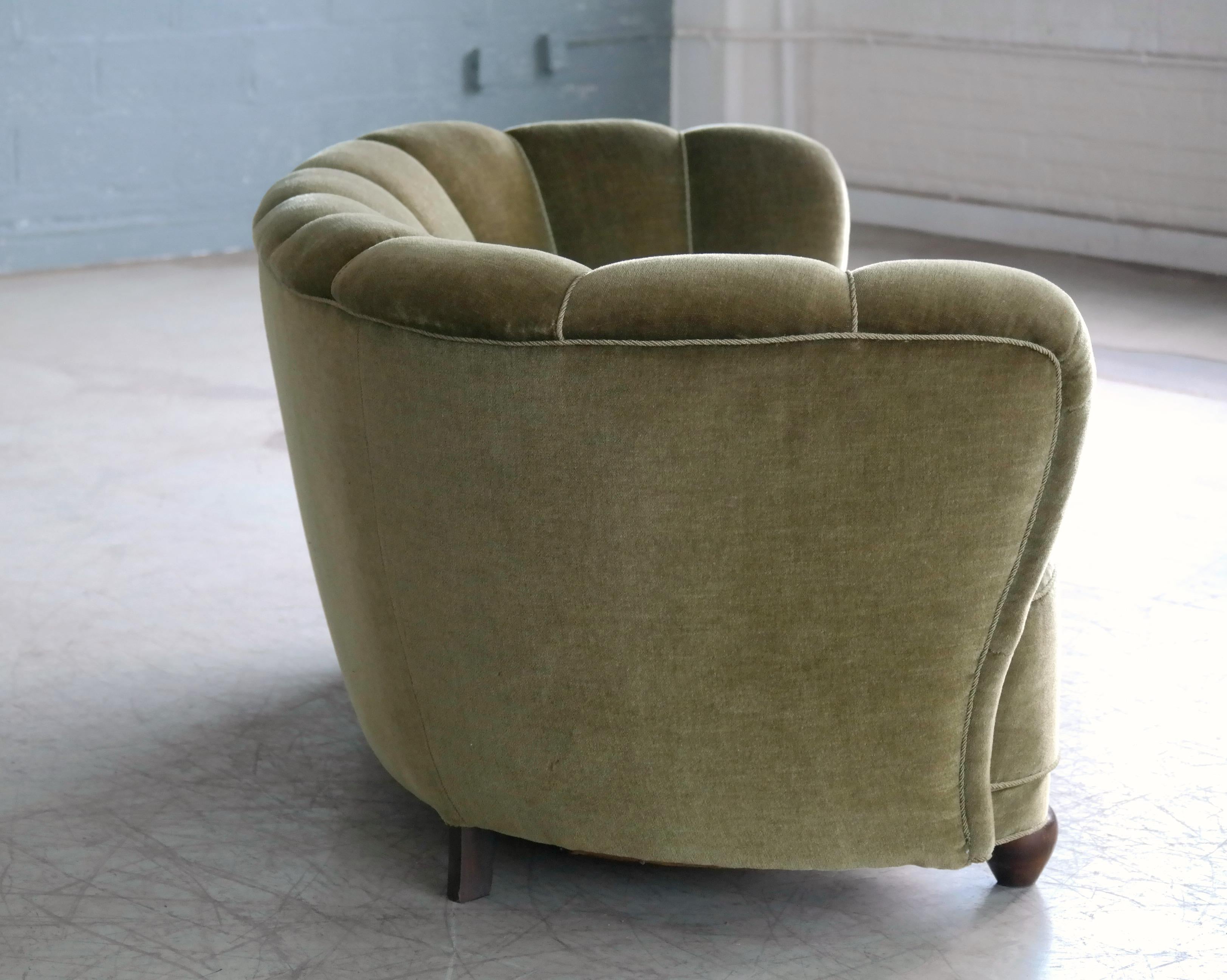 Danish Midcentury Curved or Banana Form Sofa in Beech and Mohair, 1940s 3