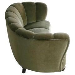 Danish Midcentury Curved or Banana Form Sofa in Beech and Mohair, 1940s